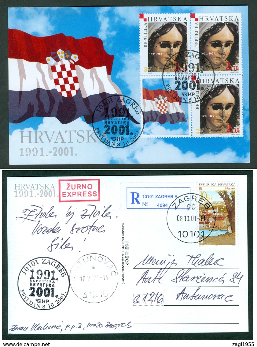 Croatia 2001 FDC 10 Years Of Independence Madonna With No Eyes From Konavli Near Dubrovnik Recommended Letter Car - Kroatien