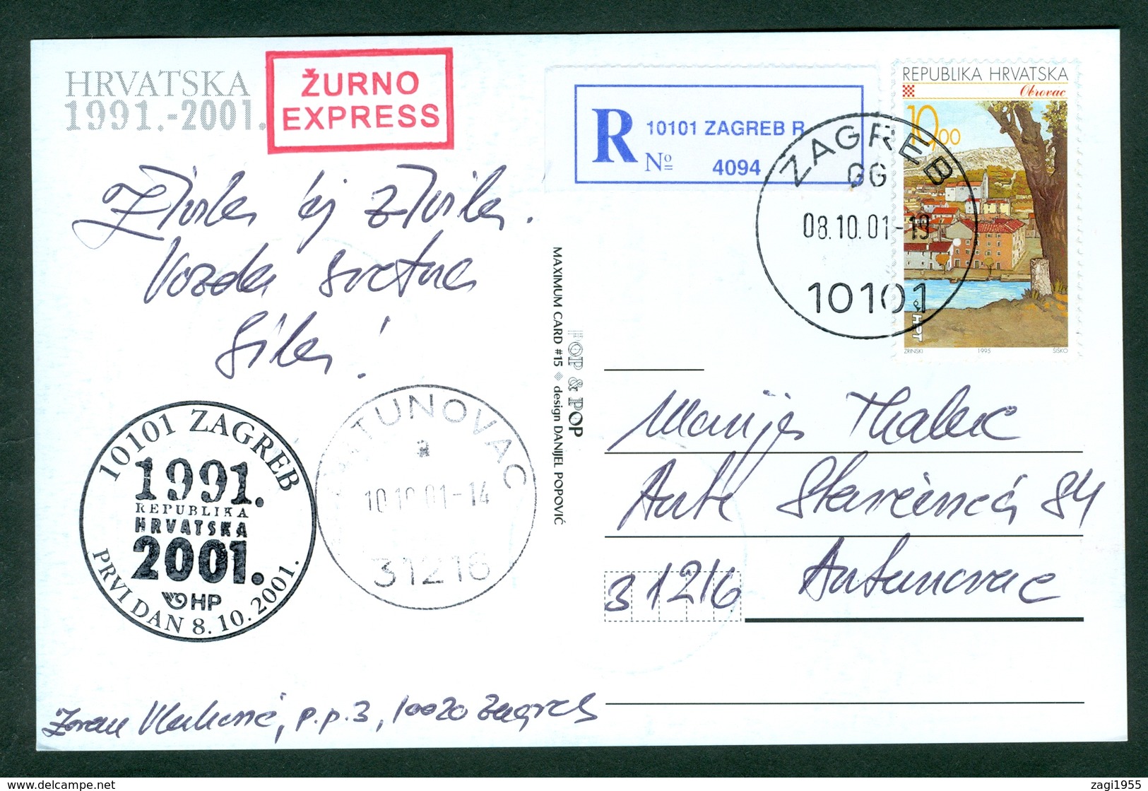 Croatia 2001 FDC 10 Years Of Independence Madonna With No Eyes From Konavli Near Dubrovnik Recommended Letter Car - Kroatien