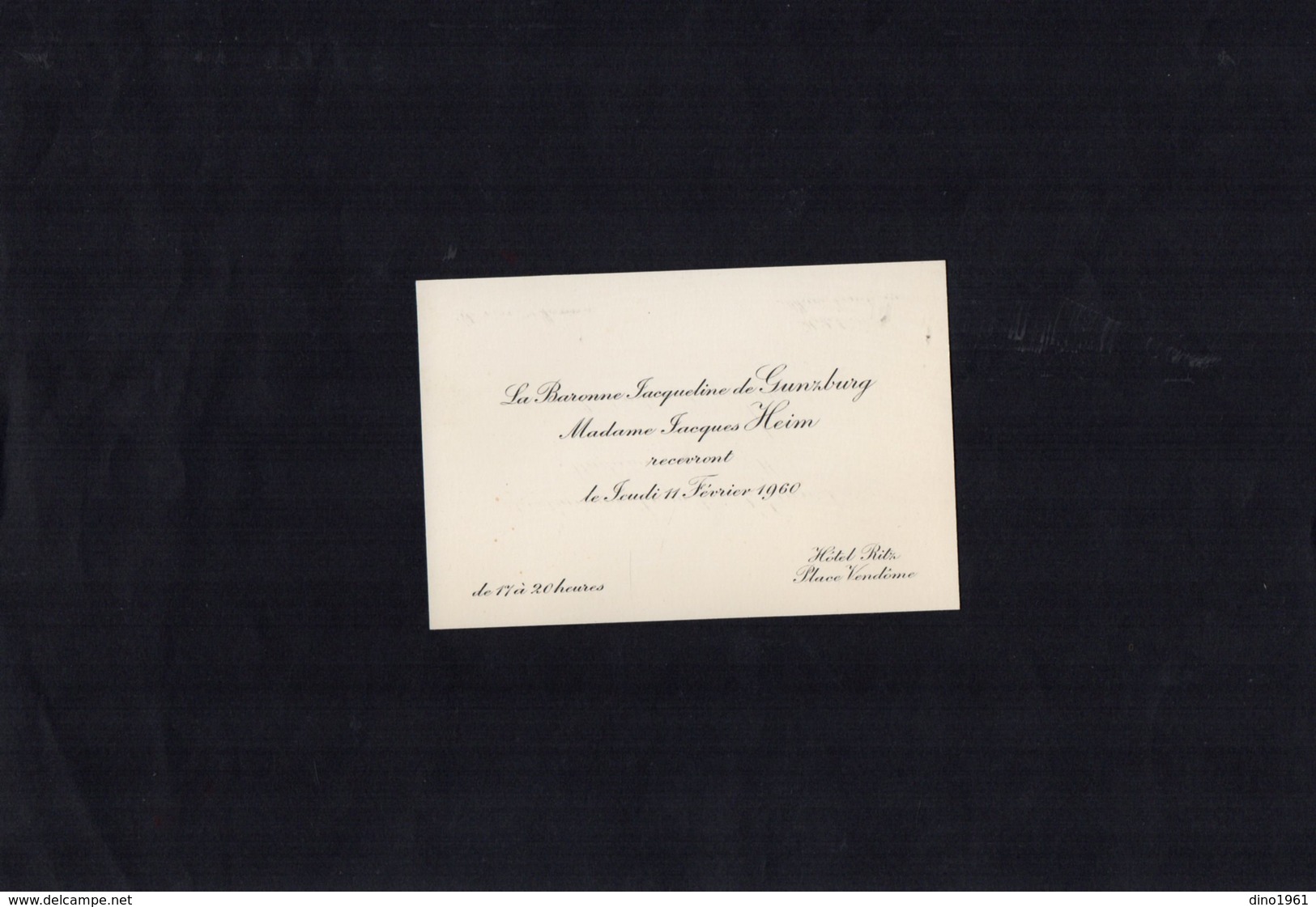 VP13.519 - Noblesse - PARIS Hôtel Ritz 1960 - Faire - Part D'Invitation - La Baronne J. De GUNZBURG & Mme J. HEIM - Autres & Non Classés