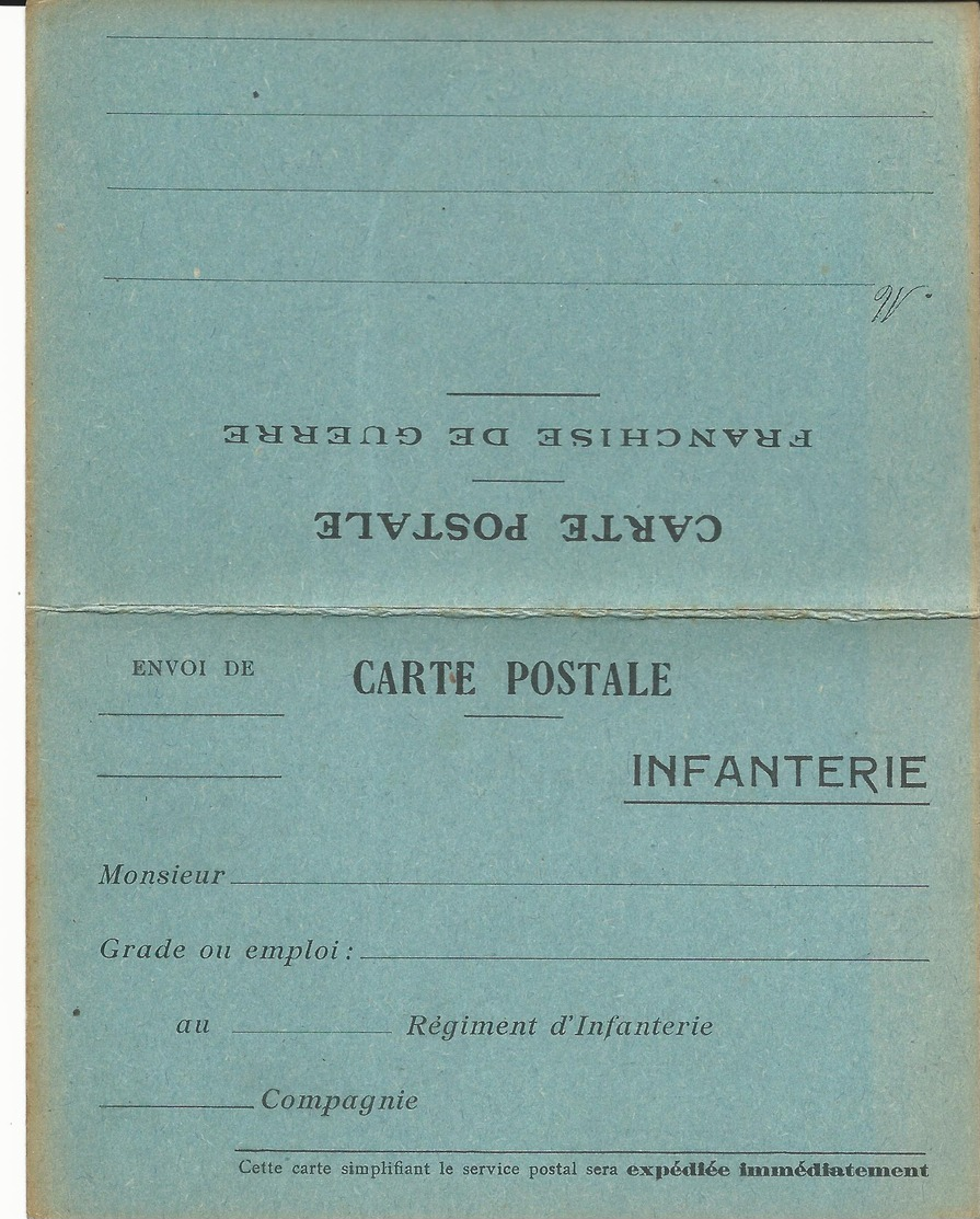 CARTE FRANCHISE MILITAIRE - 14/18 - INFANTERIE -  CARTE DOUBLE - NON ECRITE - TTBE - Cartas & Documentos