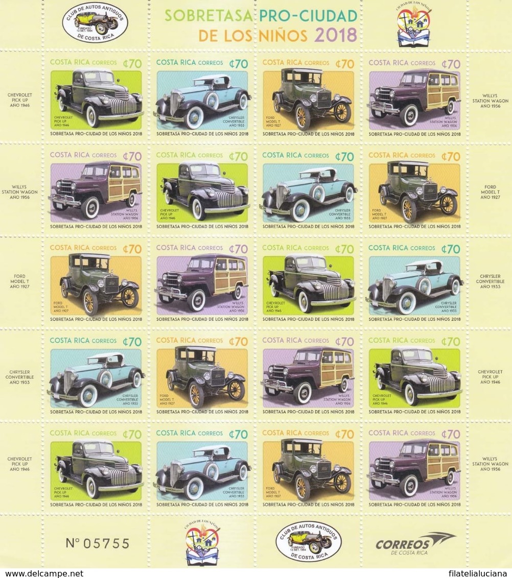 Costa Rica MNH Sheet New 2018 Issue Christmas Antique Cars - Coches