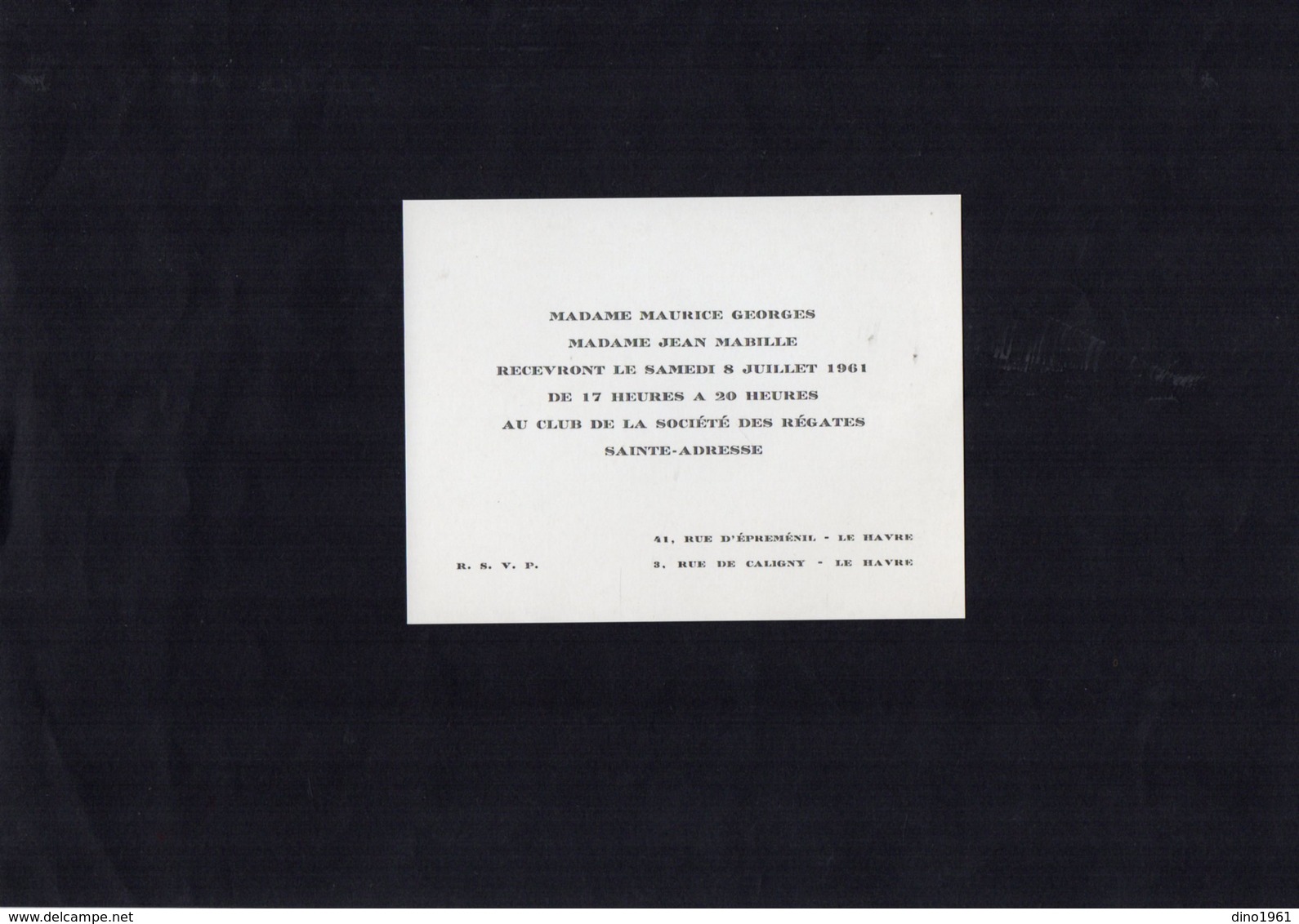 VP13.523 - LE HAVRE 1961 - Faire - Part D'Invitation Mmes M.GEORGES & J.MABILLE Au Club.. Sté Des Régates SAINTE ADRESSE - Otros & Sin Clasificación