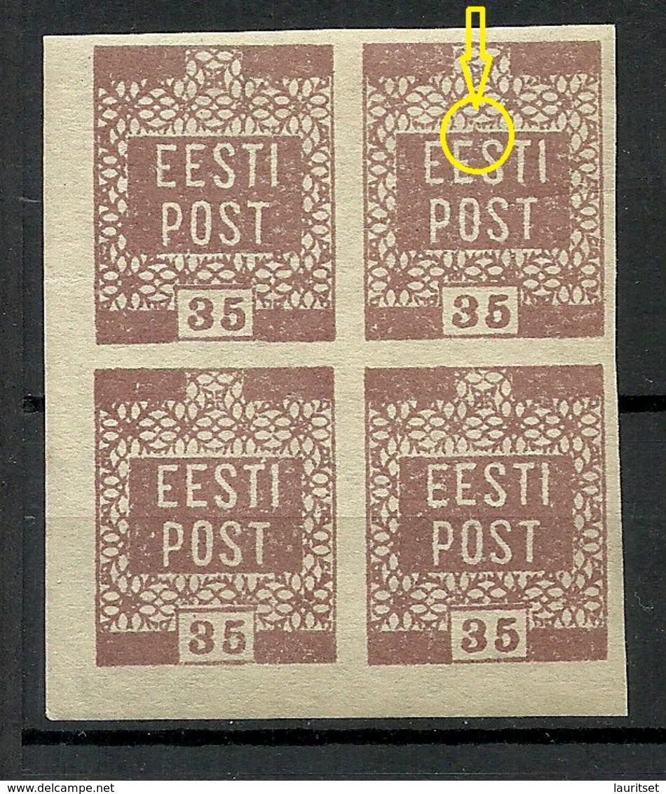 ESTLAND Estonia 1919 Michel 3 As 4-block MNH/MH + ERROR Abart Variety - Estonie