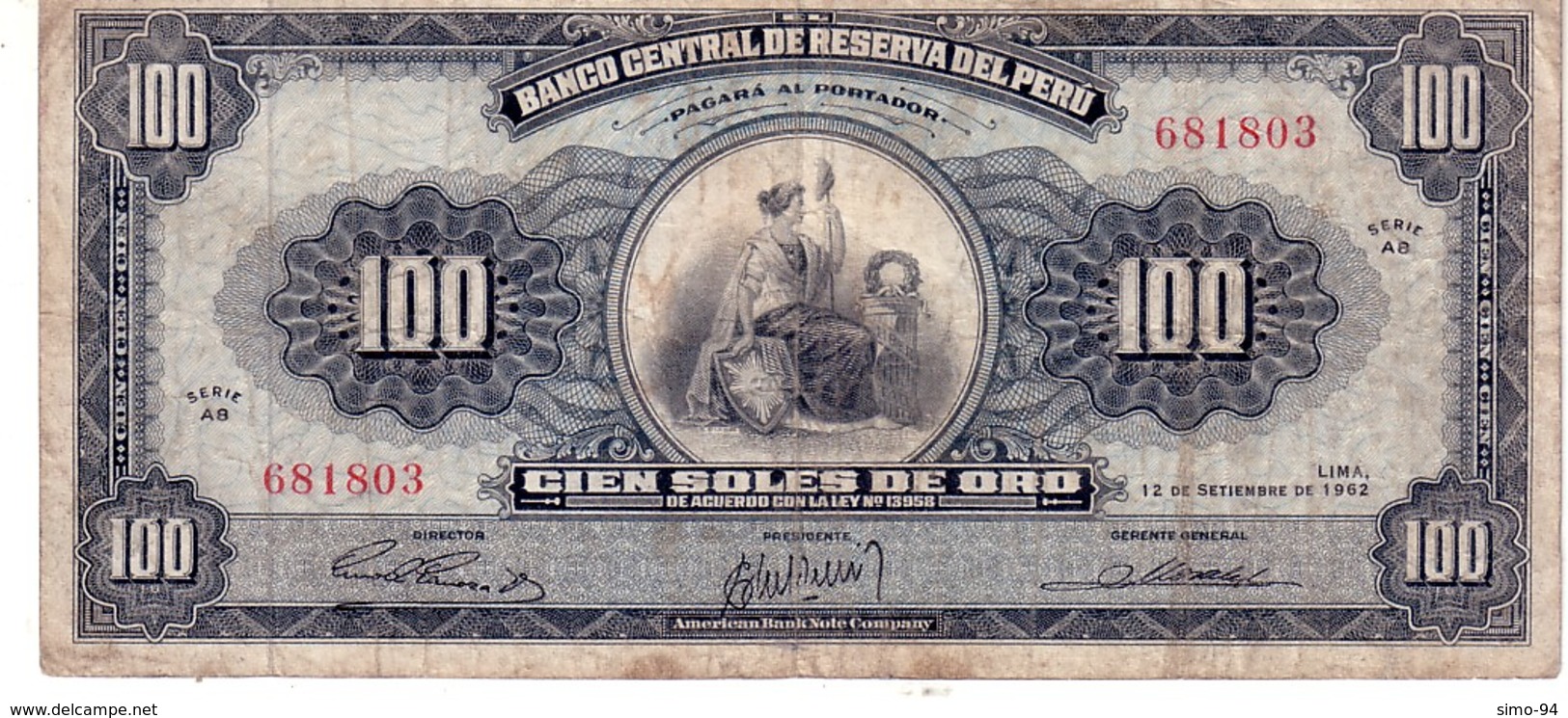 Peru P.90 100 Soles 1965 Vf - Perù