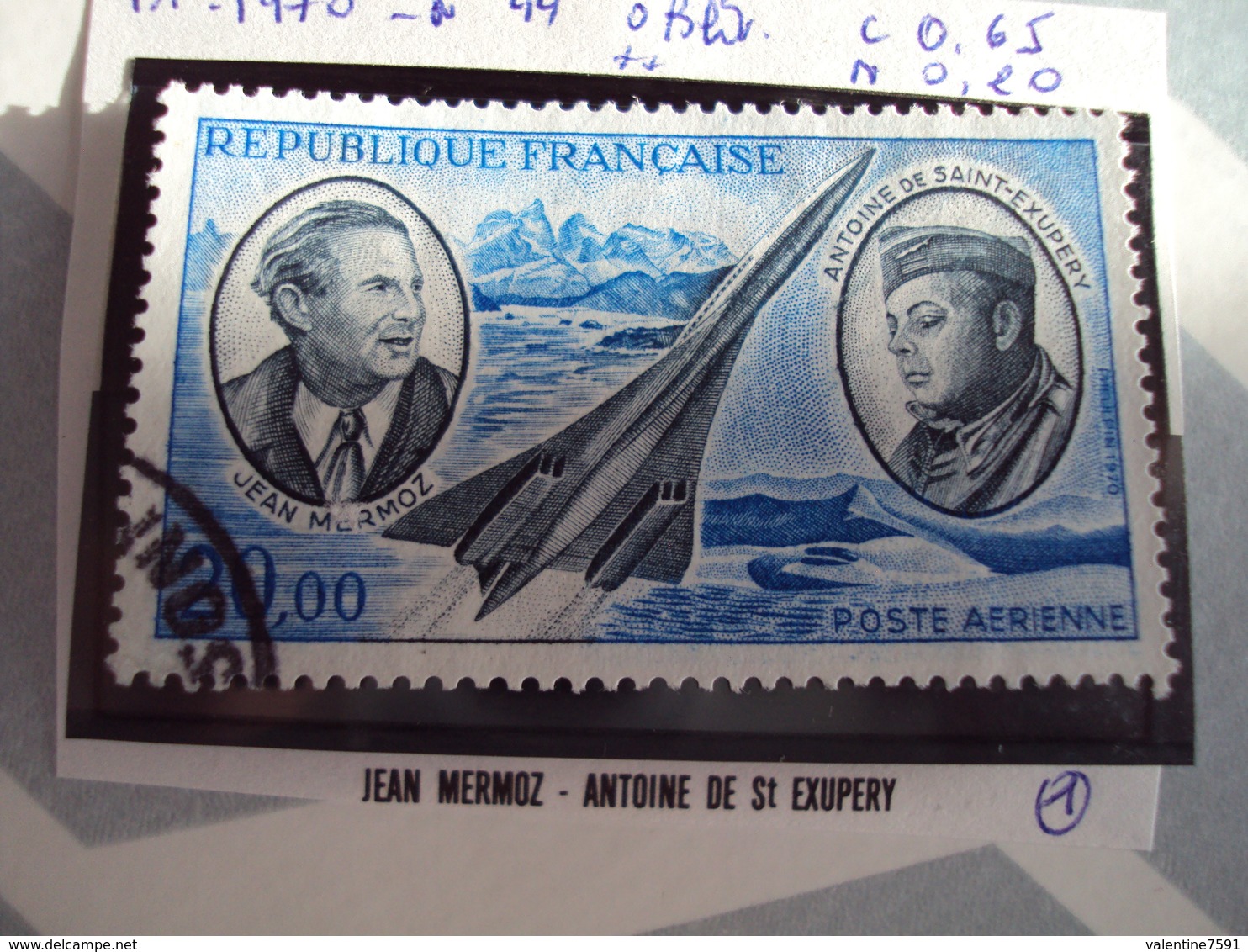 1960...-POSTE AERIENNE, Oblitéré, Timbre N°  44  "  Mermoz Et St Exupery 20 Fr "cote      Net  0.20    (photo1) - 1927-1959 Oblitérés
