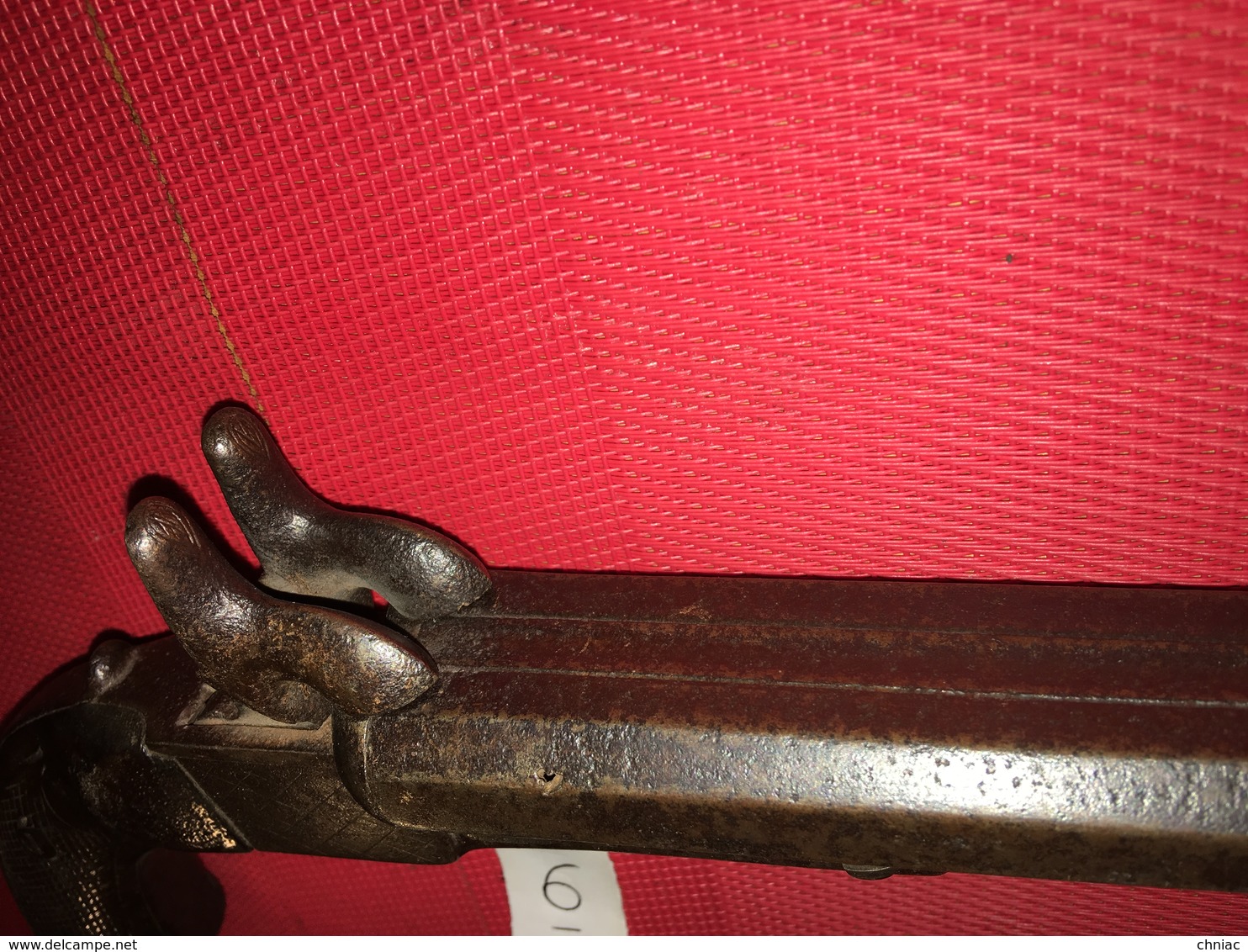 ANCIEN PISTOLET A DOUBLE CANON EN TABLE ET DETENTES RENTRANTES-SYSTEME LE FAUCHEUX VERS 1850