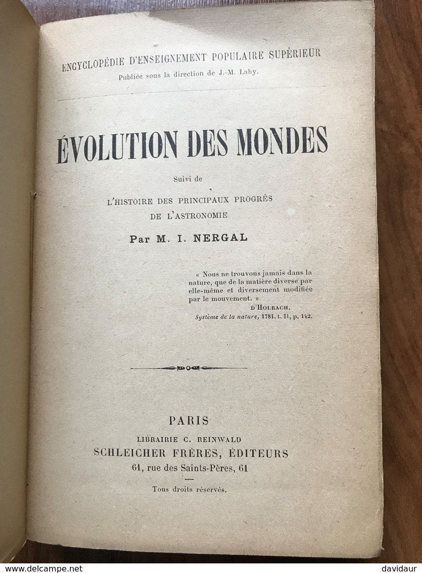 Evolution Des Monde - Suivi De L'histoire Des Progrès De L'astronomie - Nergal - Astronomia