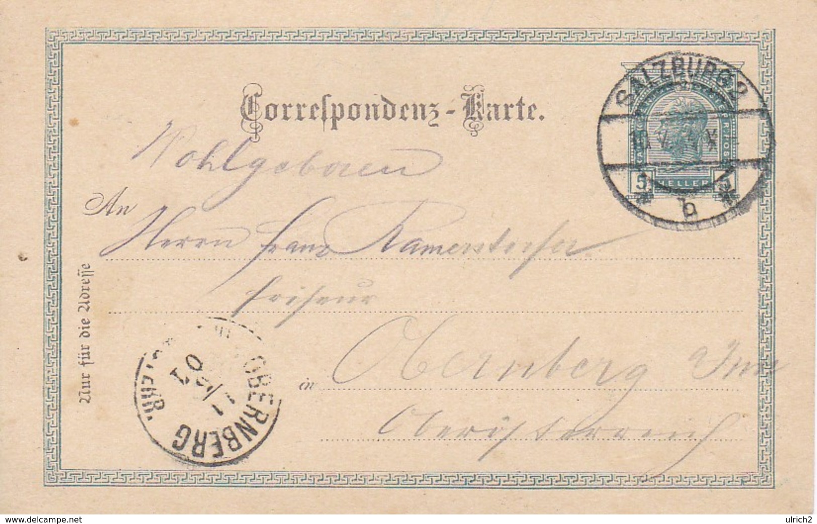 Correspondenz-Karte Salzburg Nach Obernberg 1901 (38013) - Briefe U. Dokumente