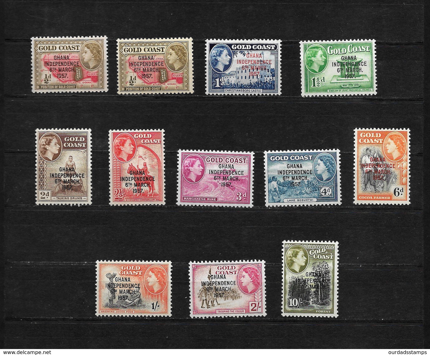 Ghana, 1957 Gold Coast Optd QEII Set Complete MM Except 5/- (7276) - Ghana (1957-...)