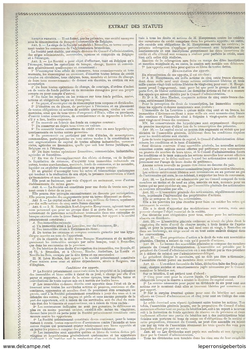 Ancienne Action - Banque Commerciale De Belgique Société Anonyme - Titre De 1919 - N° 07348 - Banque & Assurance