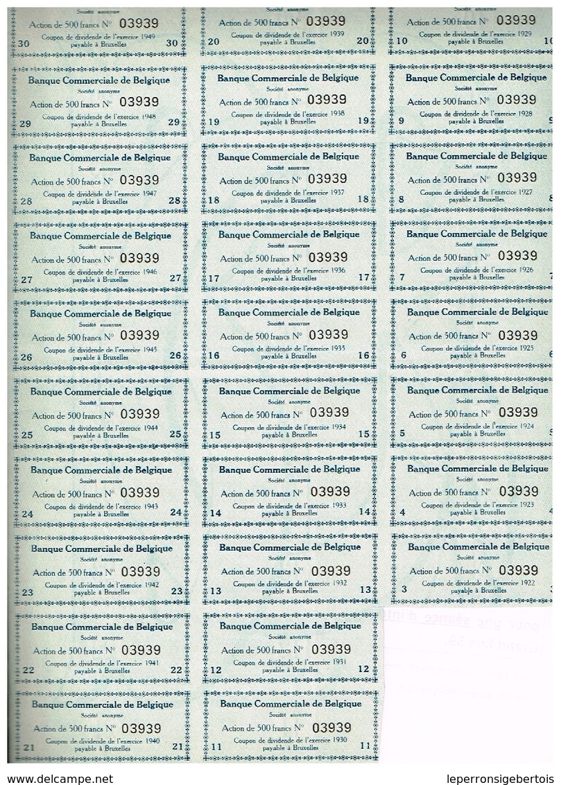 Ancienne Action - Banque Commerciale De Belgique Société Anonyme - Titre De 1919 - N° 03939 - Banque & Assurance