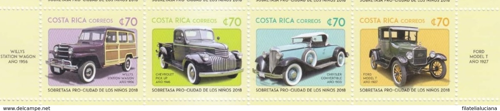 Costa Rica MNH Sheet New 2018 Issue Christmas Antique Cars Strip Of 4 - Autos