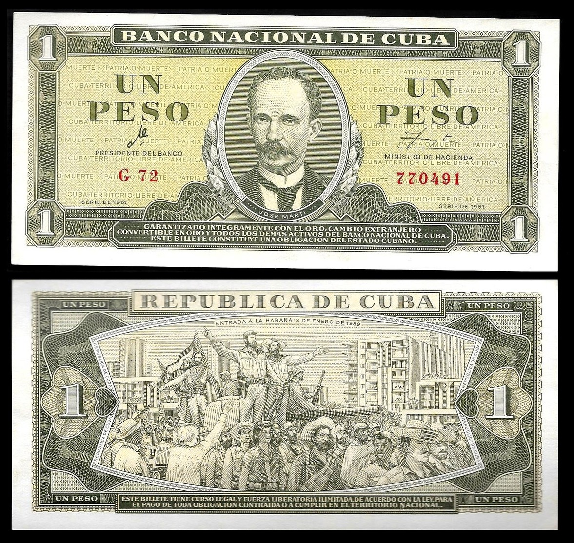 CUBA. Cuban Banknote Of Jose Marti 1 Peso With Che Guevara's Signature -1961. AUNC. Havana. - Cuba