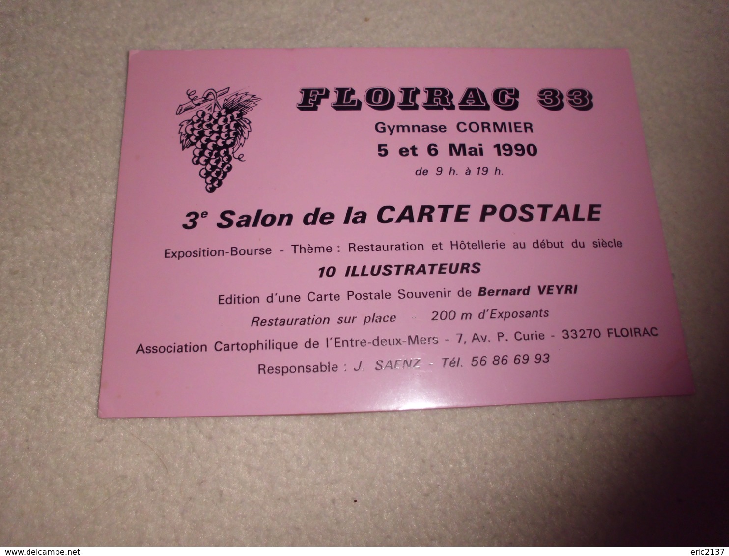 3E SALON DE LA CARTE POSTALE ...FLOIRAC 33 ..1990 - Bourses & Salons De Collections