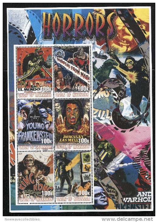 LEGENDARY HORRORS MOVIE,SHEET OF 6 STAMPS,CTO USED,MOVIES - Cinema