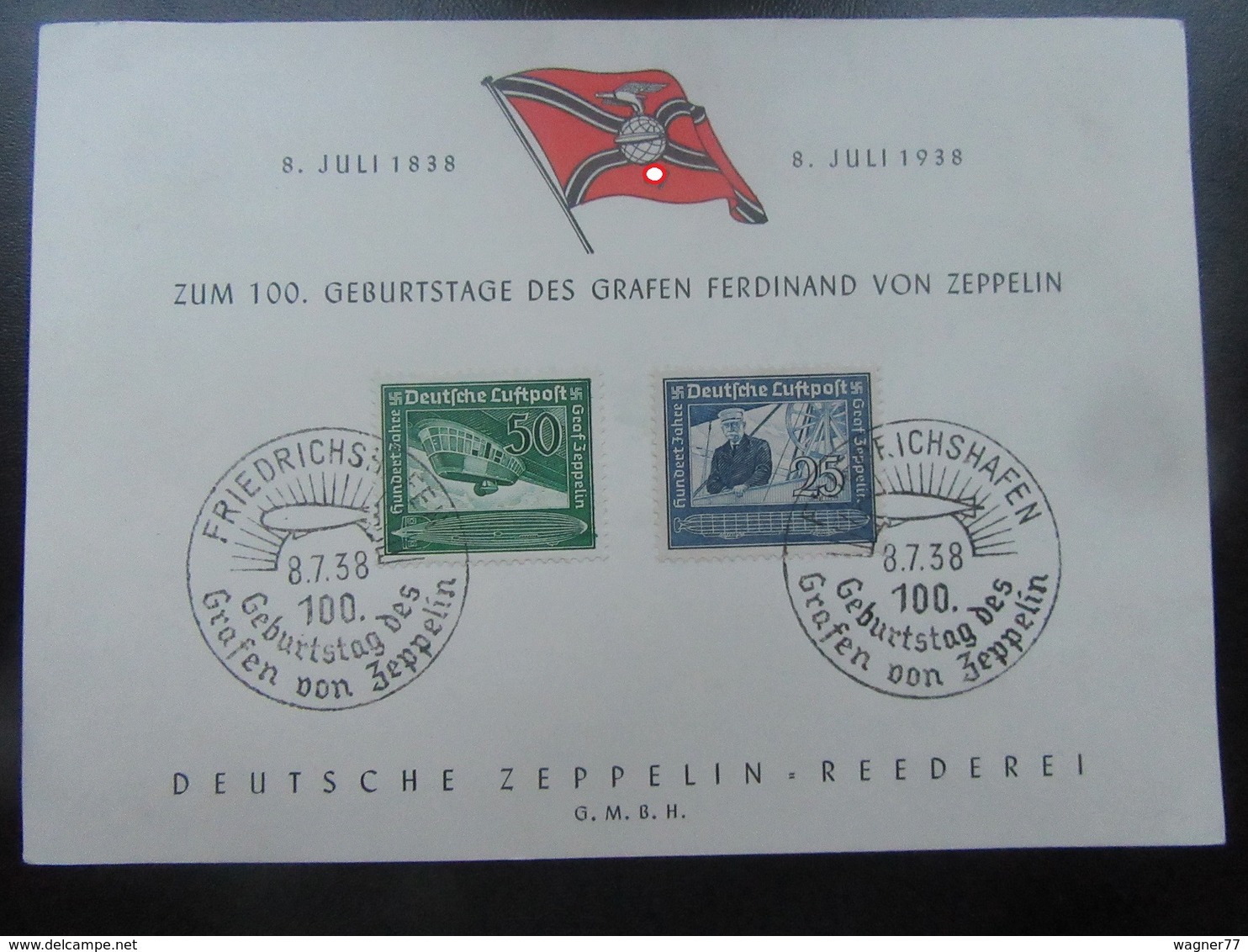 Gedenkblatt Zeppelin 1938 - Briefe U. Dokumente