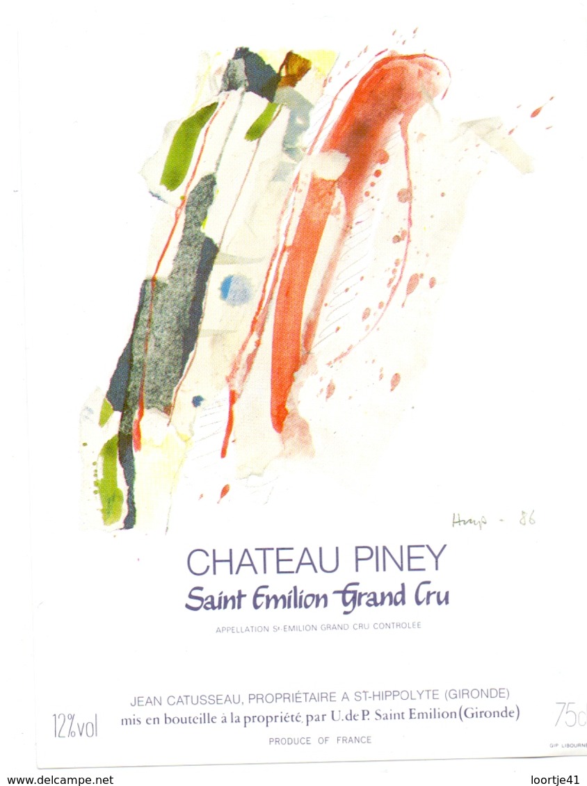 Etiket Etiquette - Vin - Wijn - Chateau Piney - Saint Emilion Grand Cru  ( 1986 ? ) - Art