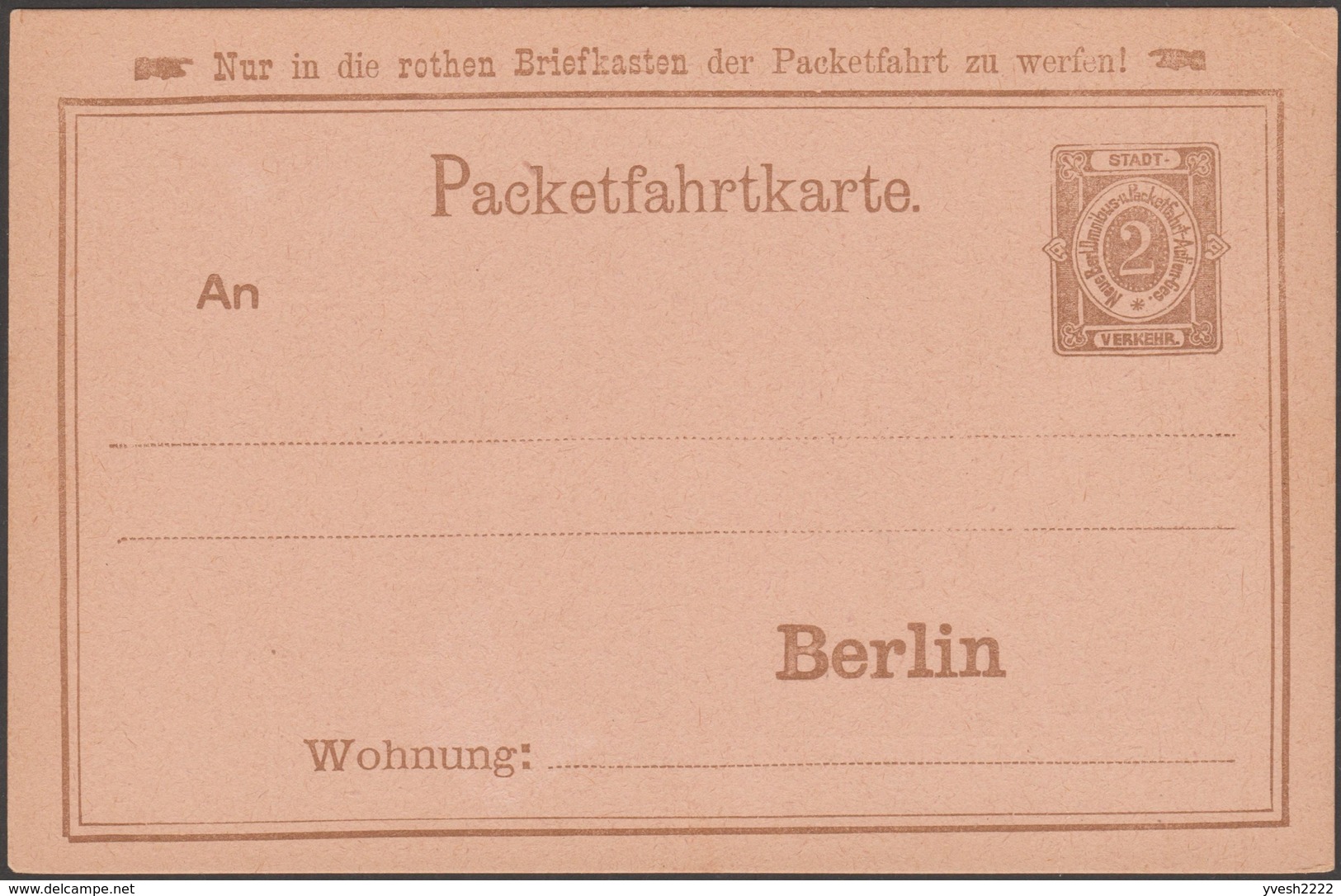 Allemagne 1889. Poste Locale Privée « Packetfahrt». Commande De Sel Pour L'alimentation Du Bétail. Salines. Viehsalz - Agriculture