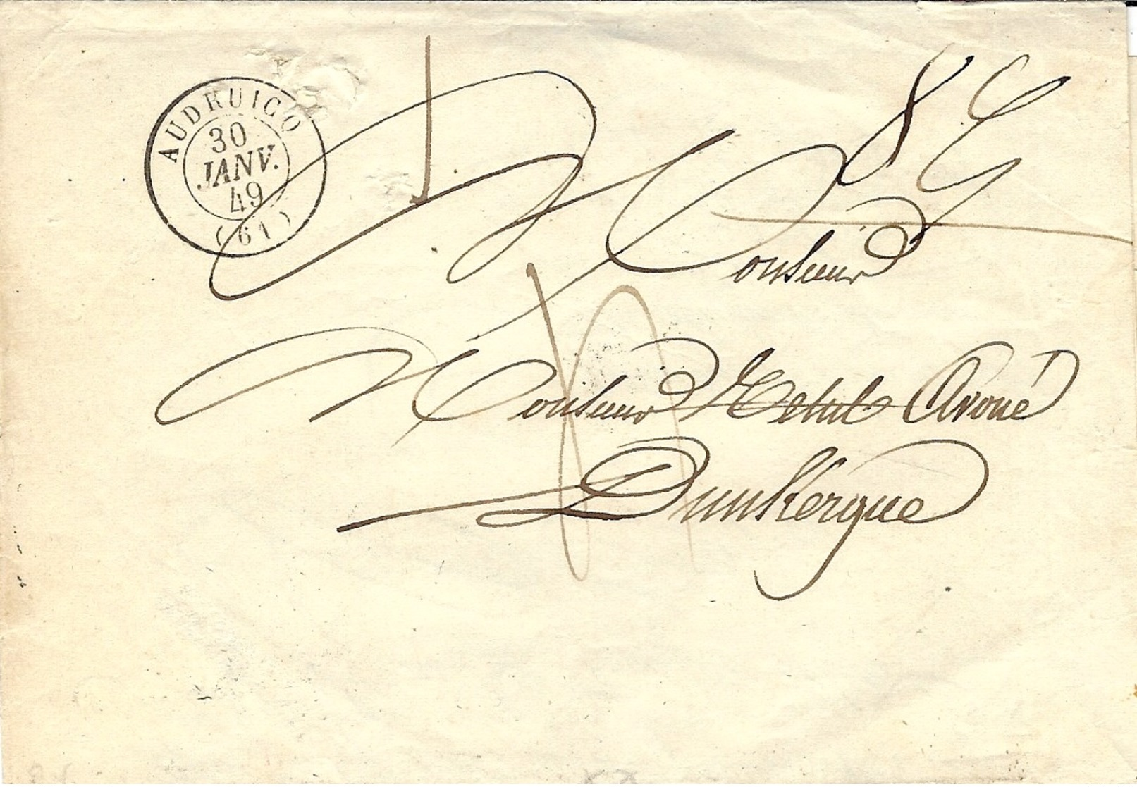 1849- Enveloppe En Port Du De AUDRUICQ ( Pas De Calais ) Cad T15 Taxe 4 D Pour Dunkerque - 1849-1876: Classic Period