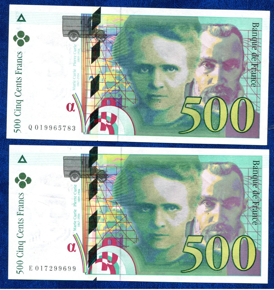 LOT 2 BILLETS 500FR CURIE FRANCE TTB++++++++++++ - 500 F 1994-2000 ''Pierre Et Marie Curie''