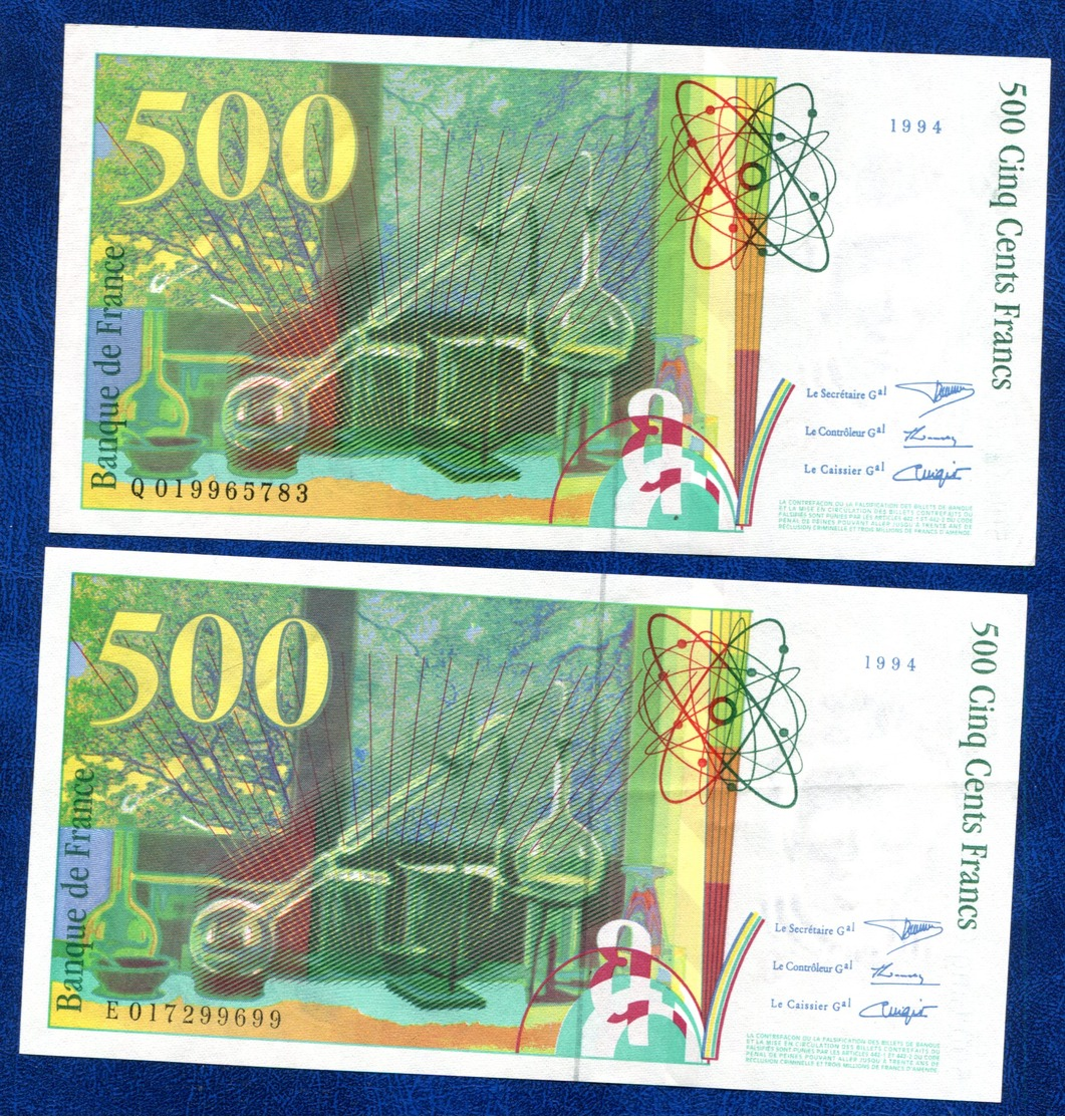 LOT 2 BILLETS 500FR CURIE FRANCE TTB++++++++++++ - 500 F 1994-2000 ''Pierre Et Marie Curie''