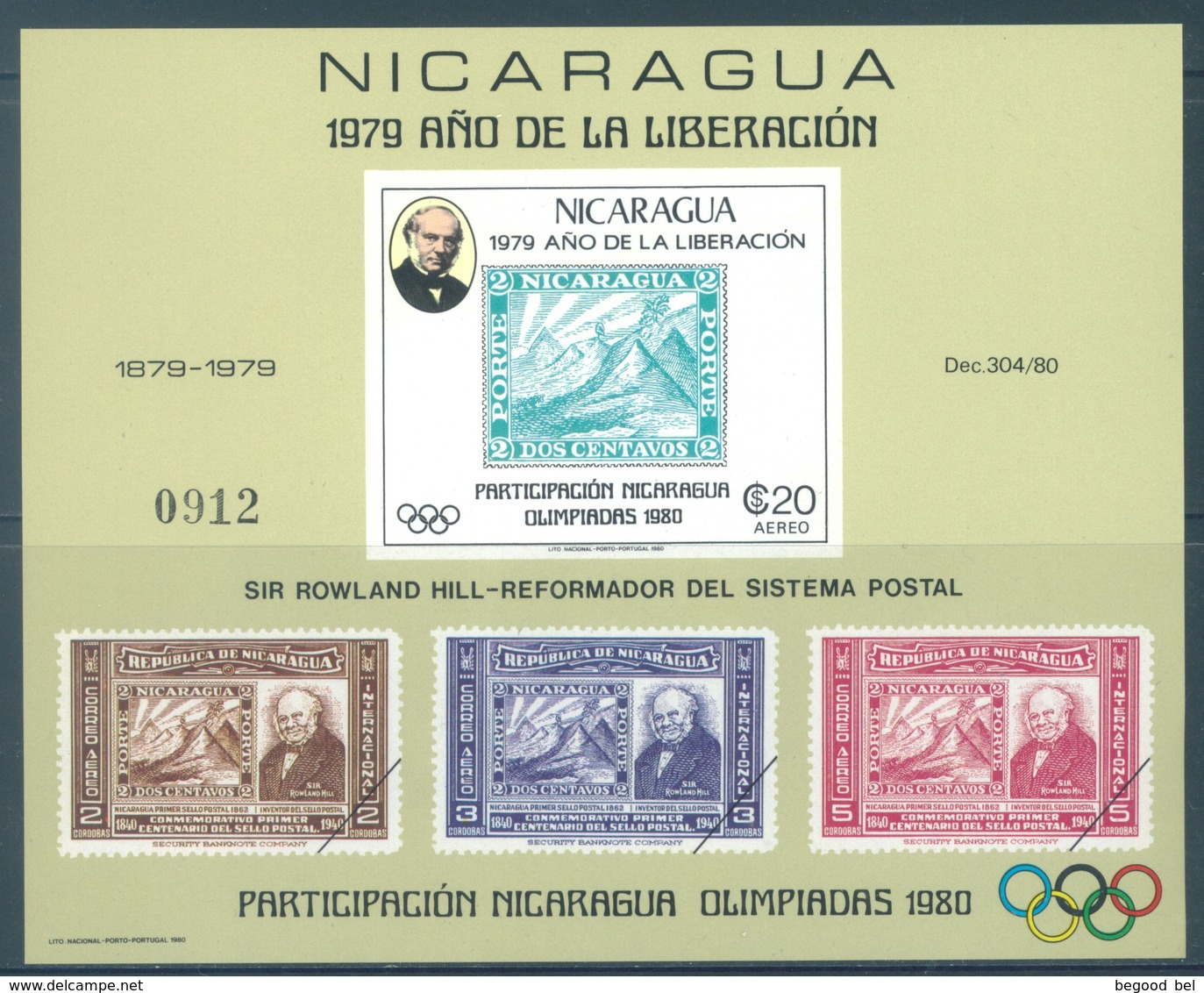 NICARAGUA - MNH/** - 1979 - SIR ROWLAND HILL -  Mi BLOK 112 -  Lot 18448 - RARE !!! - Nicaragua