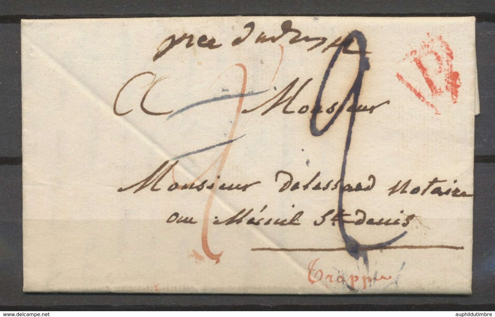 1824 Lettre Marque DEB. BEAUMONT 72, En Rouge, + BANLIEUE SEINE ET OISE X4648 - 1801-1848: Précurseurs XIX