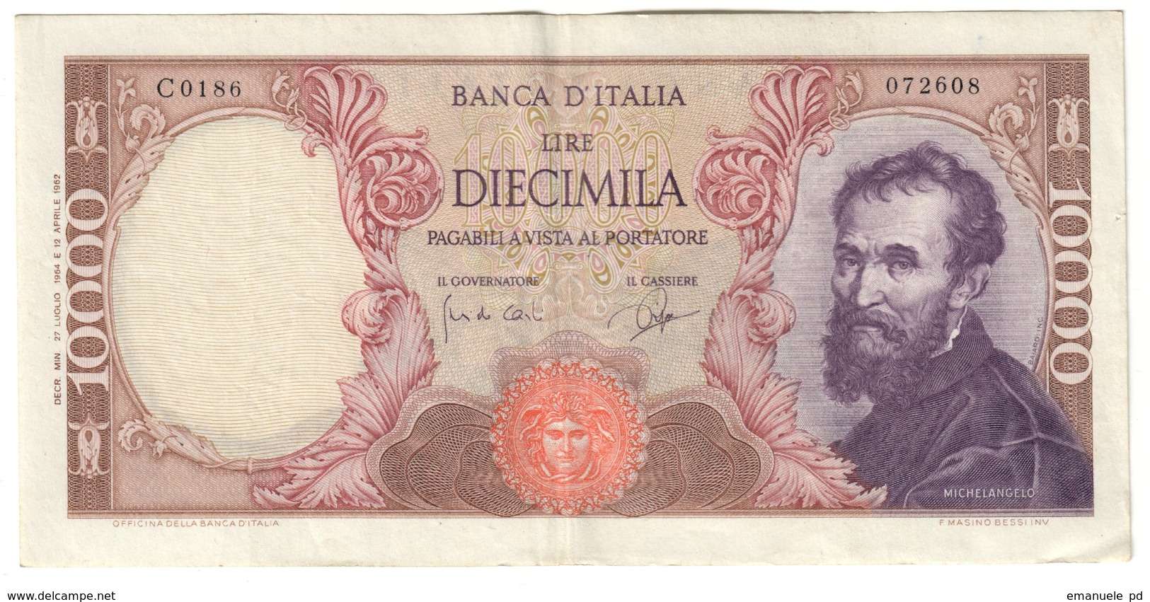 Italy 10000 Lire Michelangelo 27/01/1964 - 10000 Lire