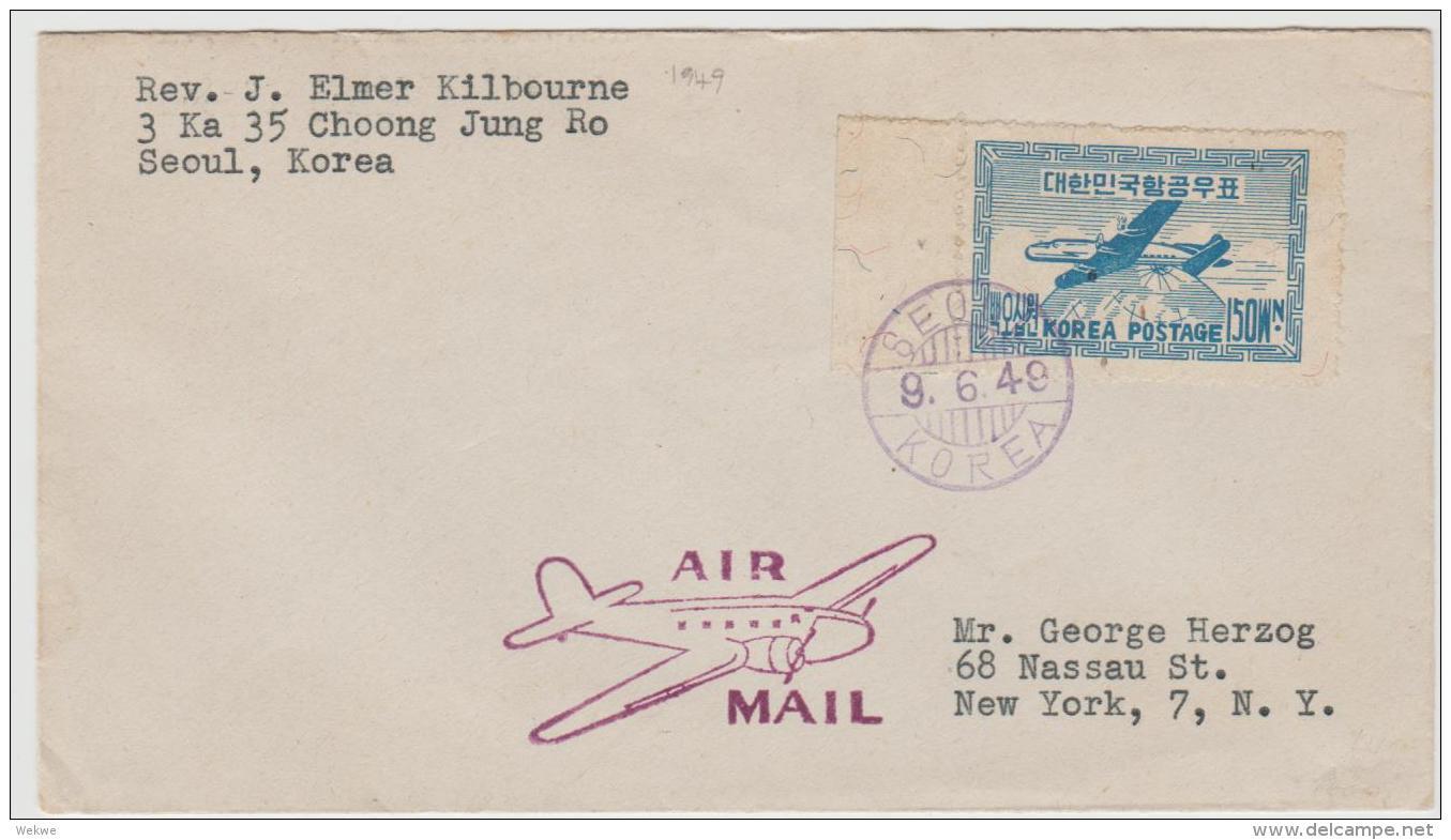 Ko-S034 / KOREA-  Brief,  Luftpostmarke 9.6. 1949 Für Die Post Nach USA SELTEN - Corea Del Sud