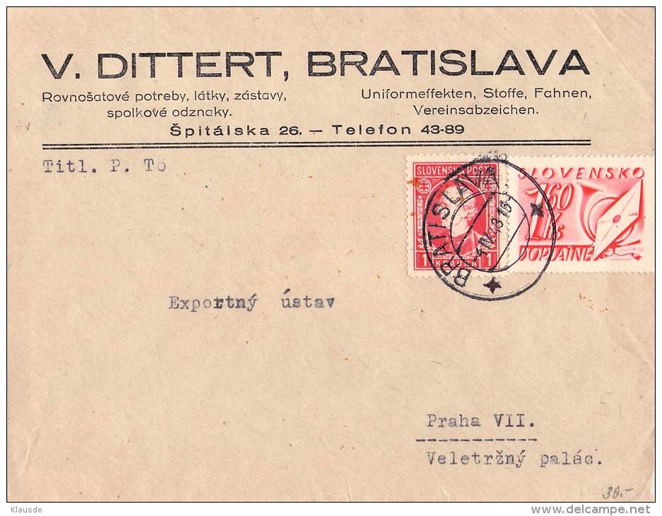 MiNr. 40 + P 33 Auf Brief Slowakei - Lettres & Documents