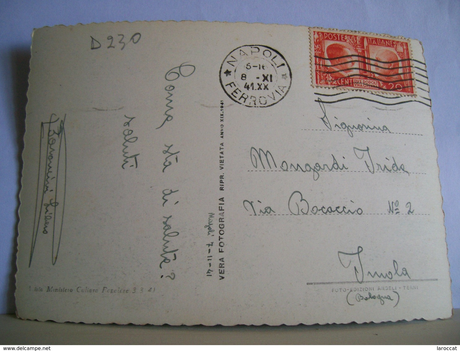 1941 - Napoli - Galleria Umberto I - Francobollo 20 Cent. Hitler E Mussolini - Negozio L'Artistica Costantino  Vera Foto - Francobolli (rappresentazioni)