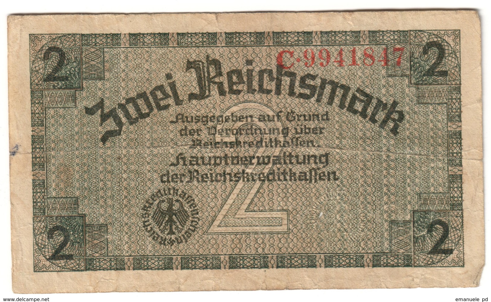 German Occupation Of Europe 2 Reichsmark 1944 - 2° Guerra Mondiale