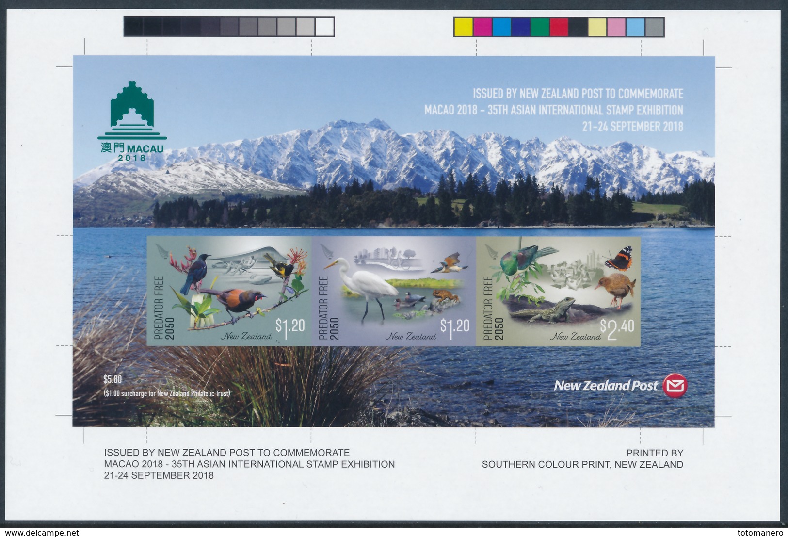 NEW ZEALAND 2018, M/S Issued For MACAO 2018 International Stamp Exhibition, Gummed And UNPERFORATED** - Blocks & Sheetlets