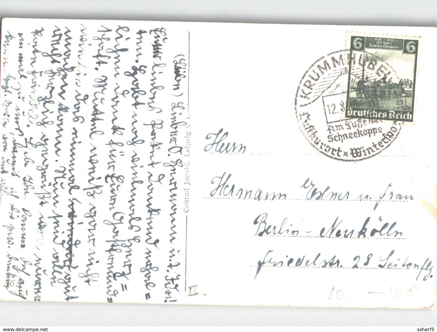 KRUMMHÜBEL Luftkurort Stempel Schneekoppe Schön. Frankatur AK Hampelbaude 1936 - Schneeberg