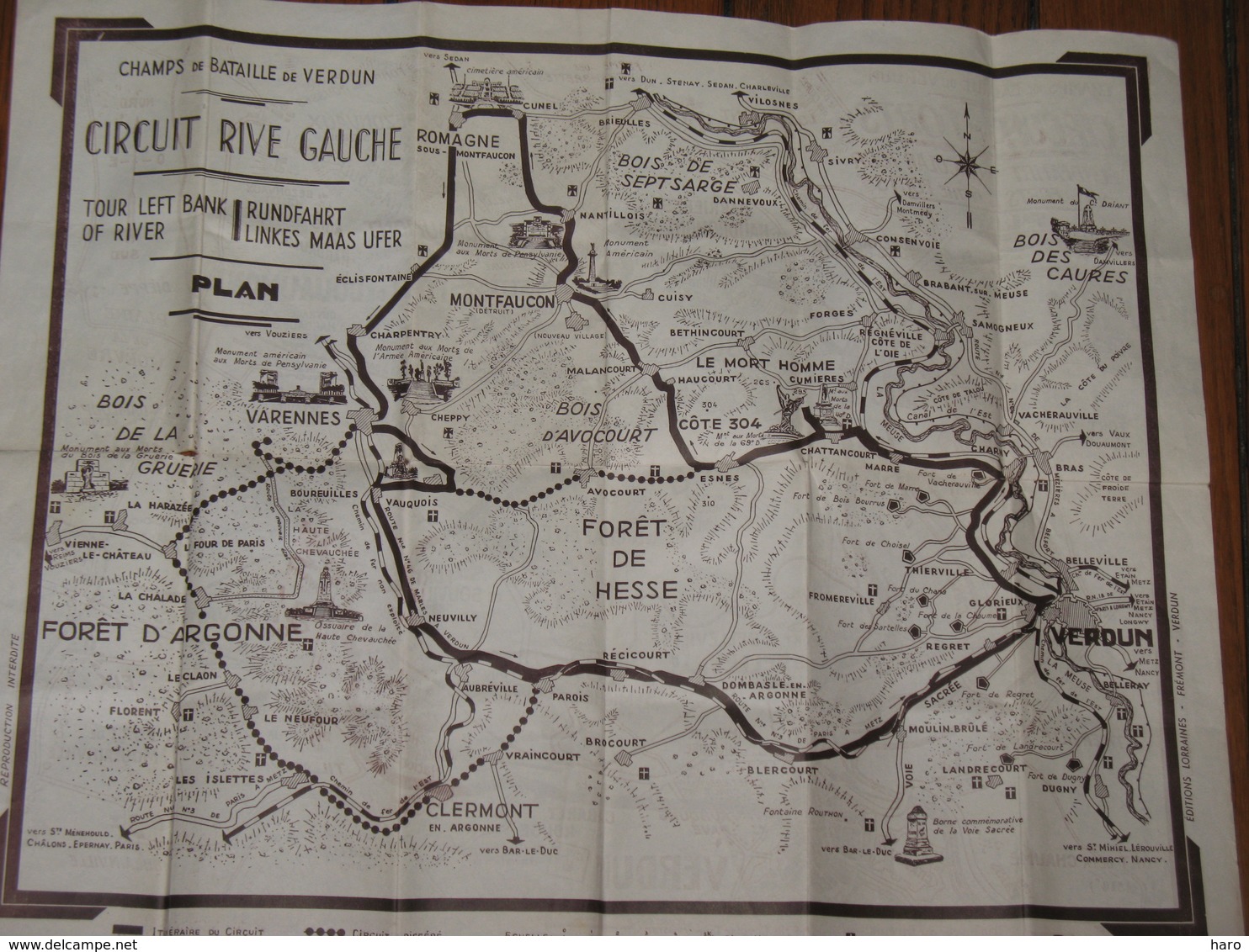 Carte Avec 2 Circuits Pour La Visite Des Champs De Bataille De VERDUN - Guerre 14/18 - Forts, Cimetières, Monuments,... - 1914-18