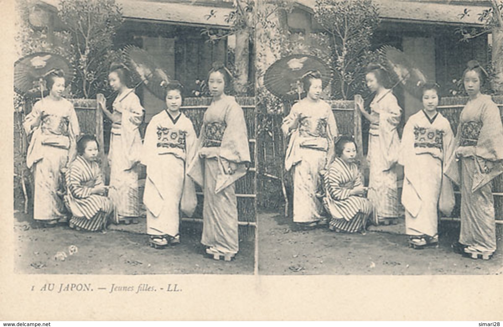 AU JAPON - N° 1 - JEUNES FILLES (CARTE STEREOSCOPIQUE) - Cartes Stéréoscopiques