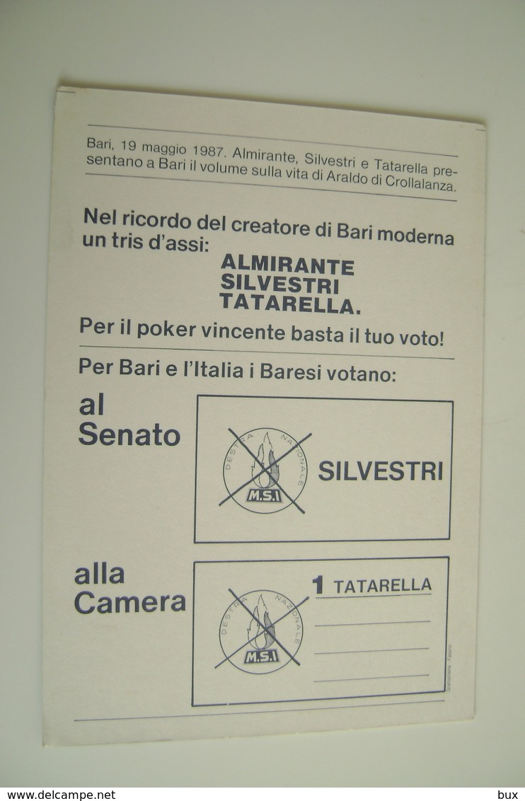 TATARELLA   ALMIRANTE SILVESTRI    POLITICA     MSI     NON VIAGGIATA - Partiti Politici & Elezioni