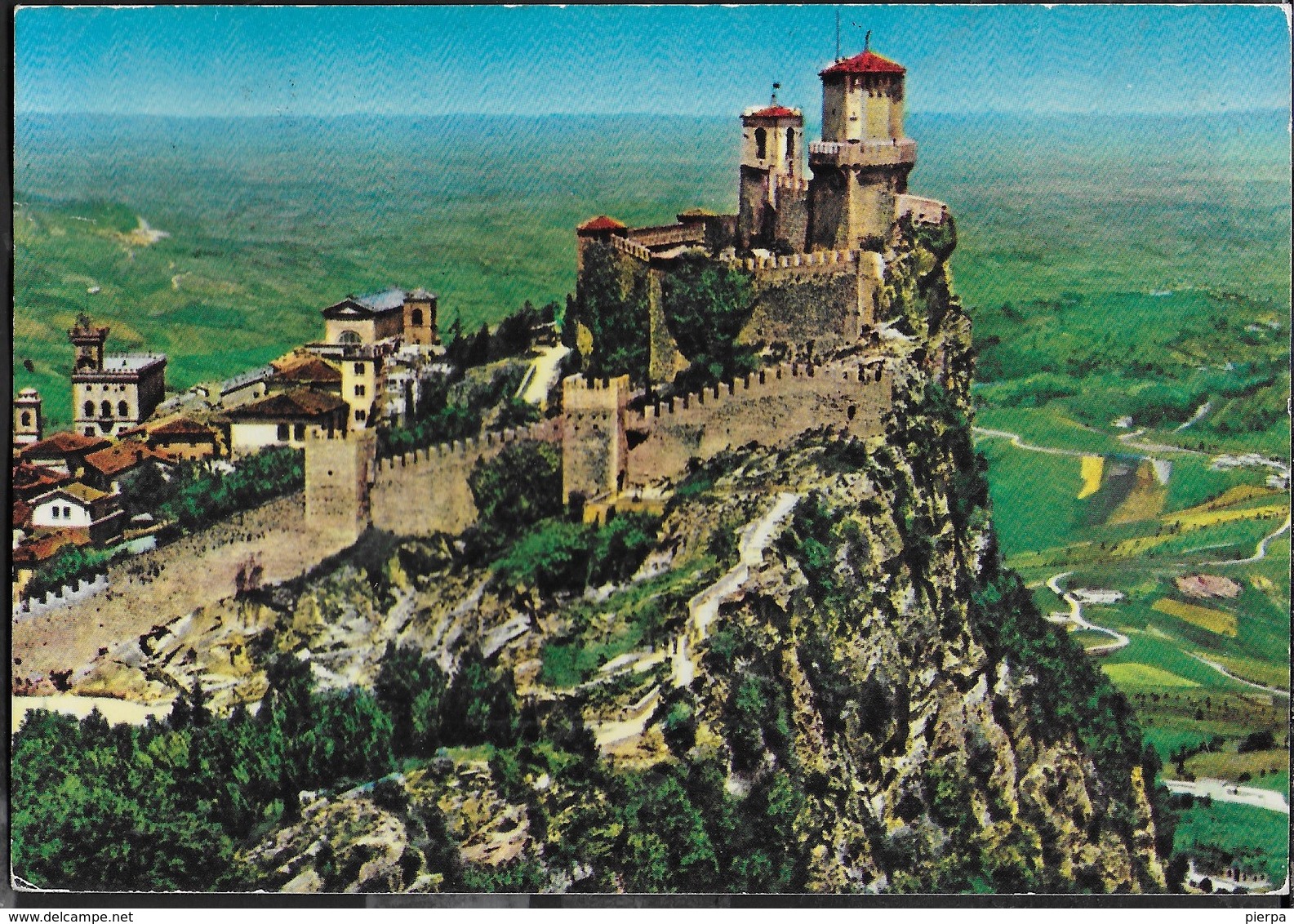 SAN MARINO - CASTELLO E MURA - VIAGGIATA FRANCOBOLLO ASPORTATO - Castelli