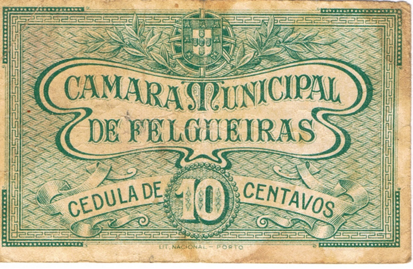 CÉDULA DA CAMARA MUNICIPAL DE FELGUEIRAS - 10 CENTAVOS. - Portugal