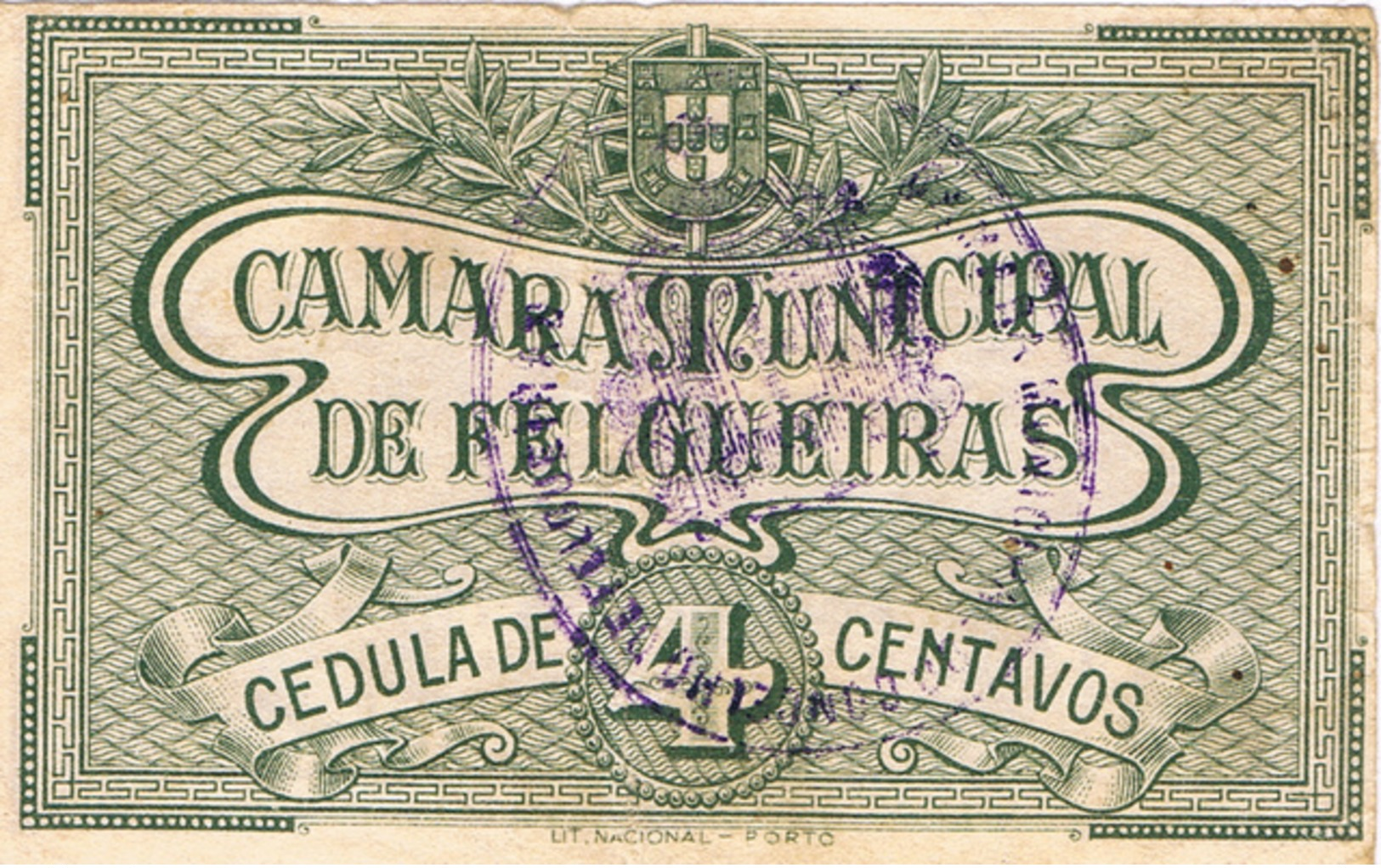 CÉDULA DA CAMARA MUNICIPAL DE FELGUEIRAS - 4 CENTAVOS. - Portugal