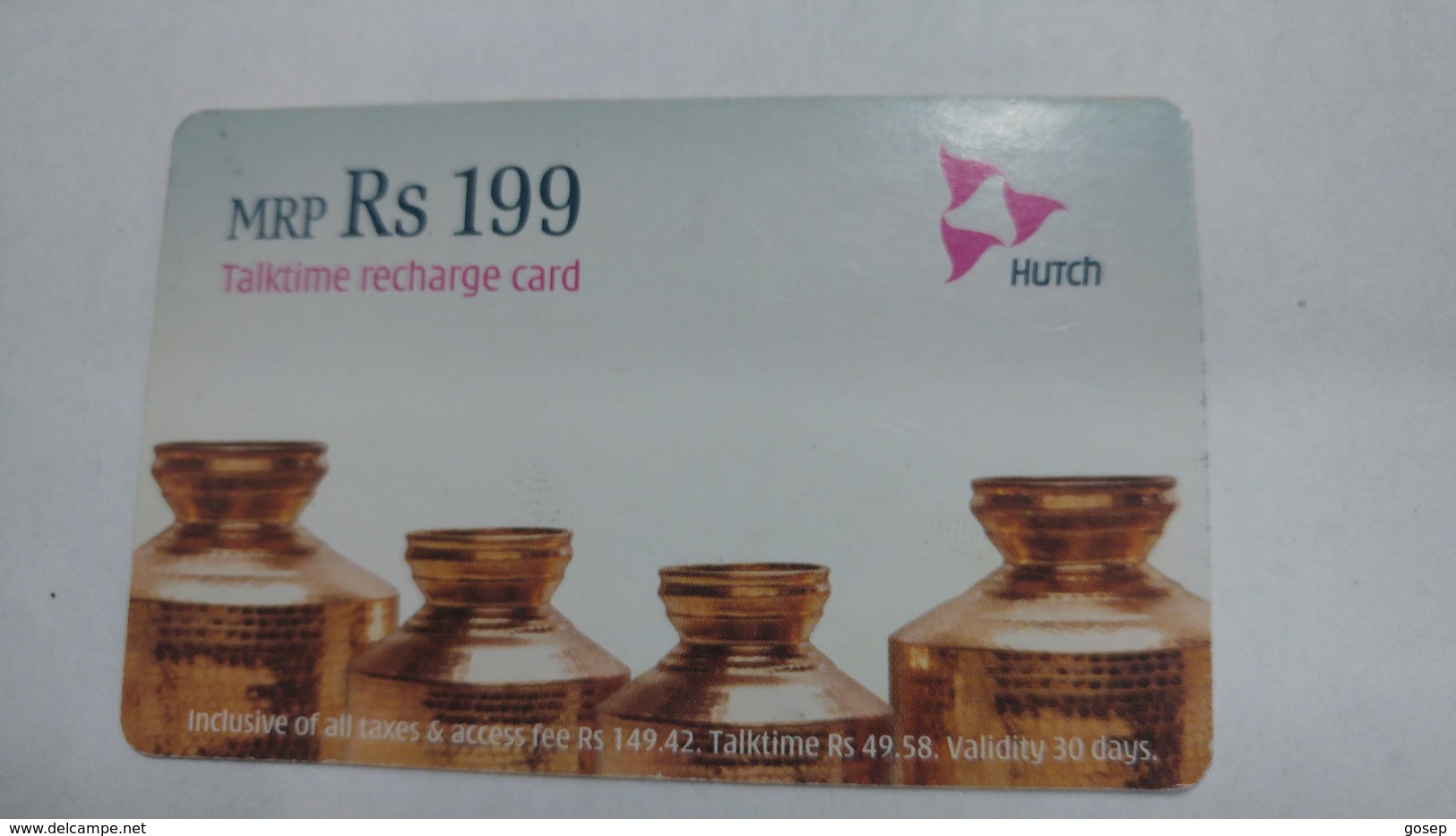 India-hutch Prepiad Talktime Recharge-(8)-(mrp Rs.199)-(13/12/2008)-card-used+1 Card Prepiad Free - Indien