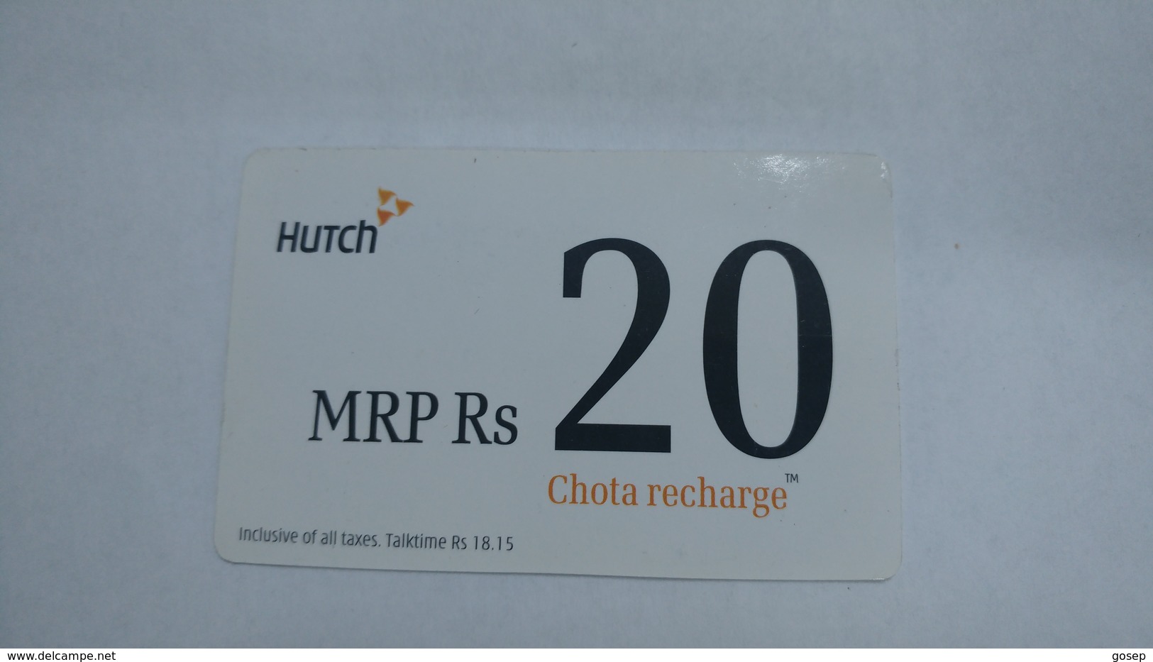 India-hutch Prepiad-(11b)-mrp (rs.20)-(18/11/2008)-chota Card-used+1 Card Prepiad Free - India