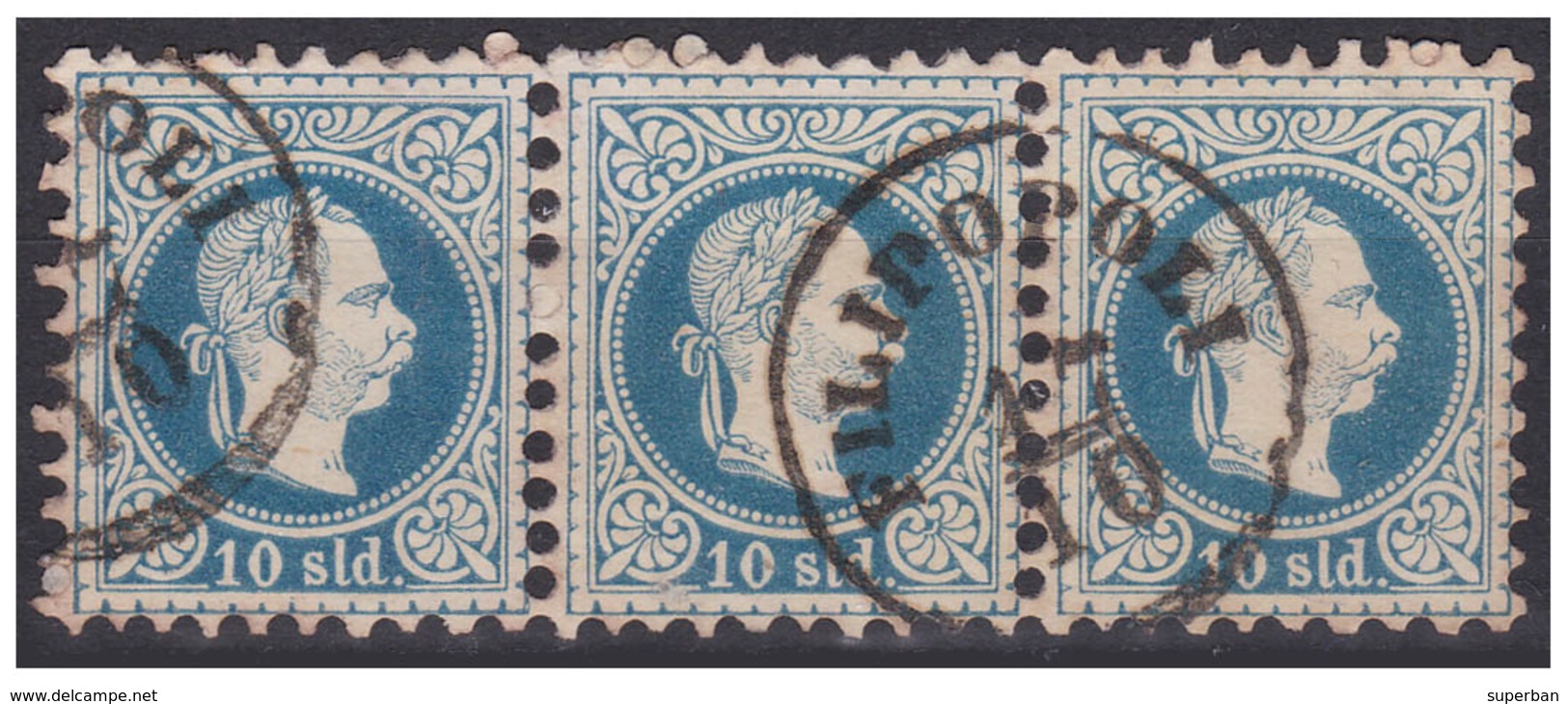 AUSTRIA / ÖSTERREICH - LEVANT - 1876 (3 X 10 SLD - Mi. 4II) : BAND Of 3 STAMPS - STEMPEL : FILIPOPOLI / PLOVDIV (aa249) - Levante-Marken