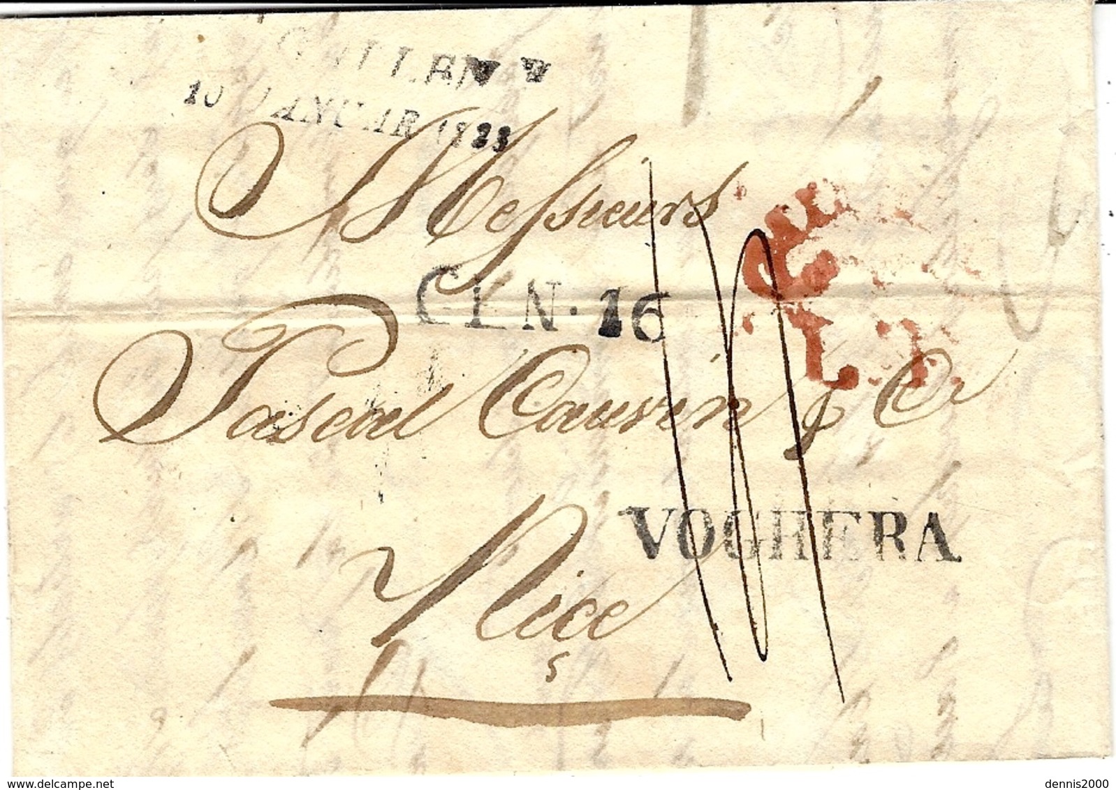 1823- Lettre De ST GALLEN  Pour NICE ( R. De Sardaigne)  L T  Rouge ( Transit Milano)+ VOGHERA - 1843-1852 Timbres Cantonaux Et  Fédéraux