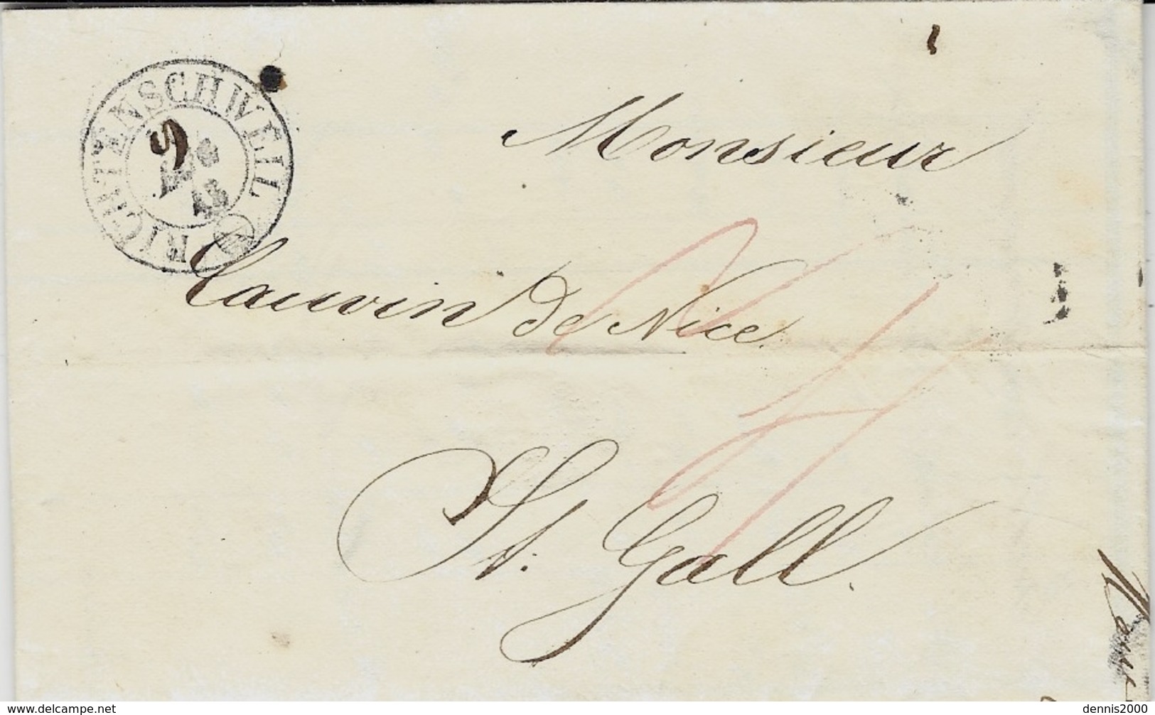 1843- Lettre De RICHTENSCHWEIL   Pour St Gall - 1843-1852 Timbres Cantonaux Et  Fédéraux