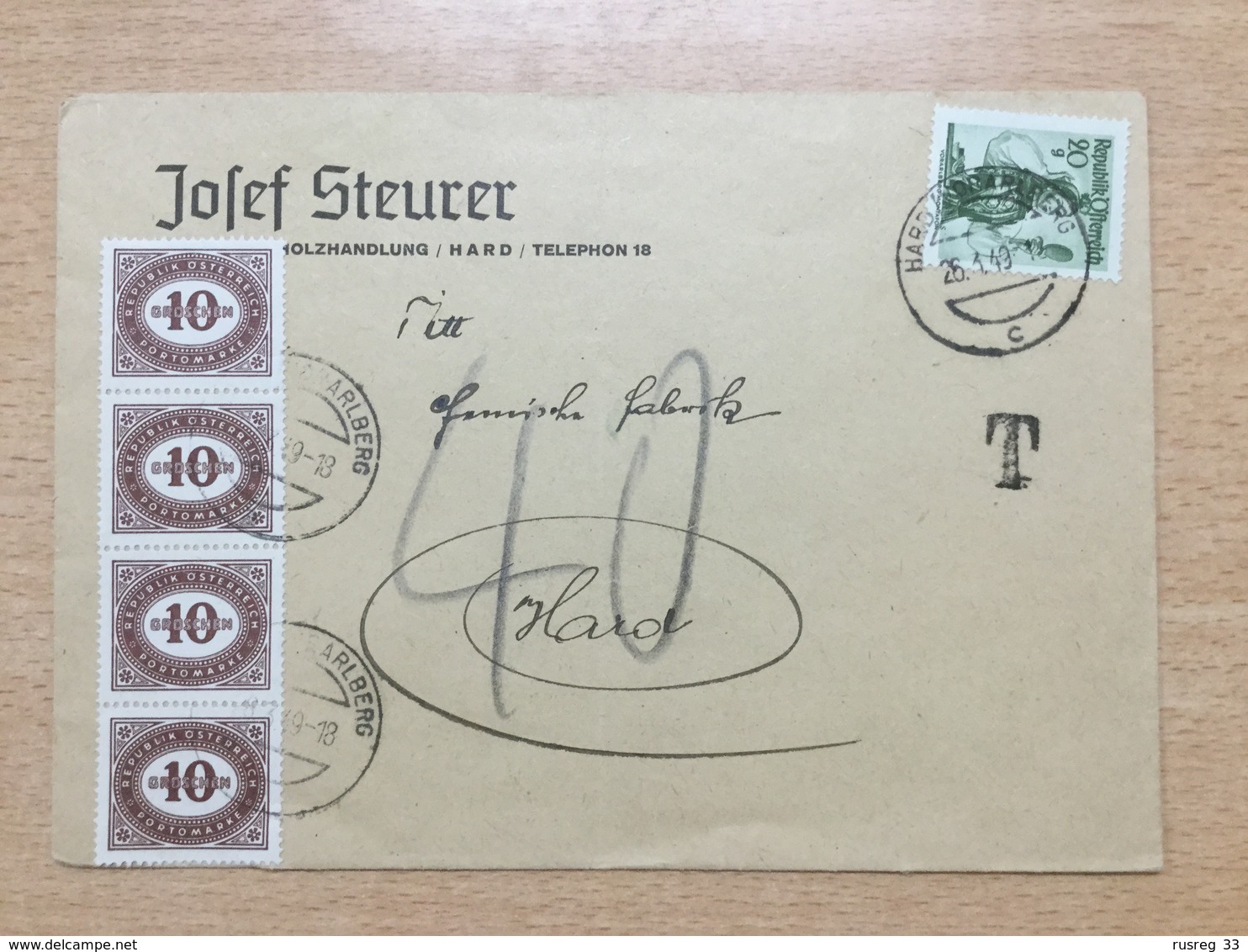 K6 Österreich 1949 Ortsbrief Von Hard Mit Attraktivem Nachporto - Storia Postale