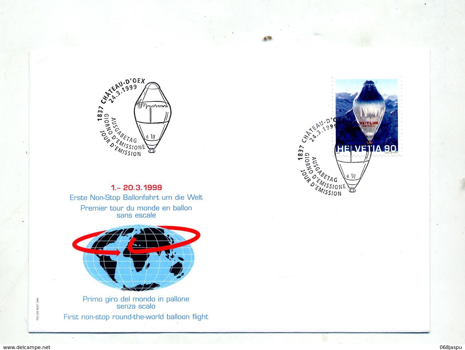 Lettre Fdc 1999 Tour Du Monde En Ballon - FDC