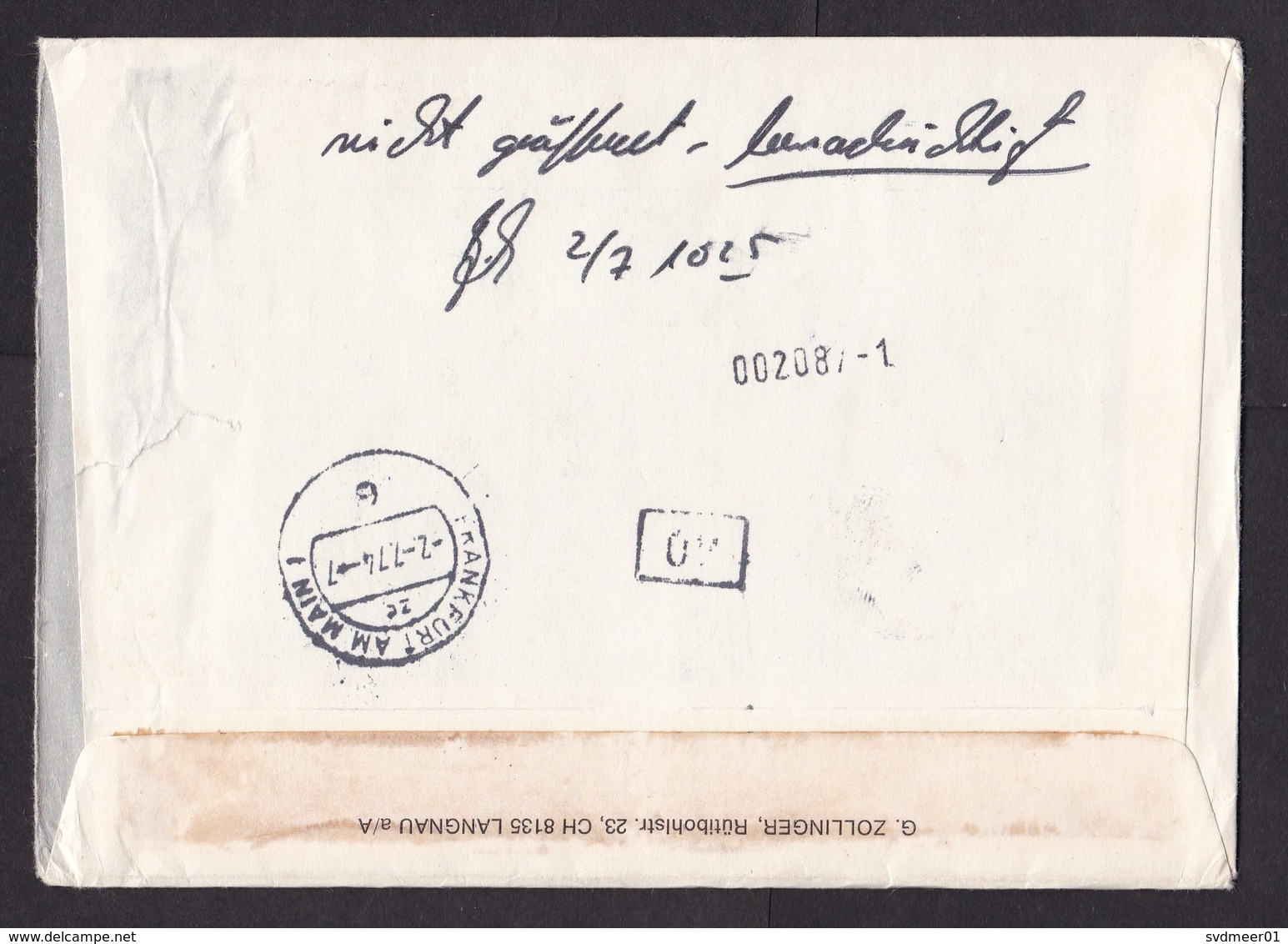 Switzerland: Registered Express Cover To Germany, 1974, 3 Stamps, Cancel & Written Not At Home, Label (minor Damage) - Brieven En Documenten
