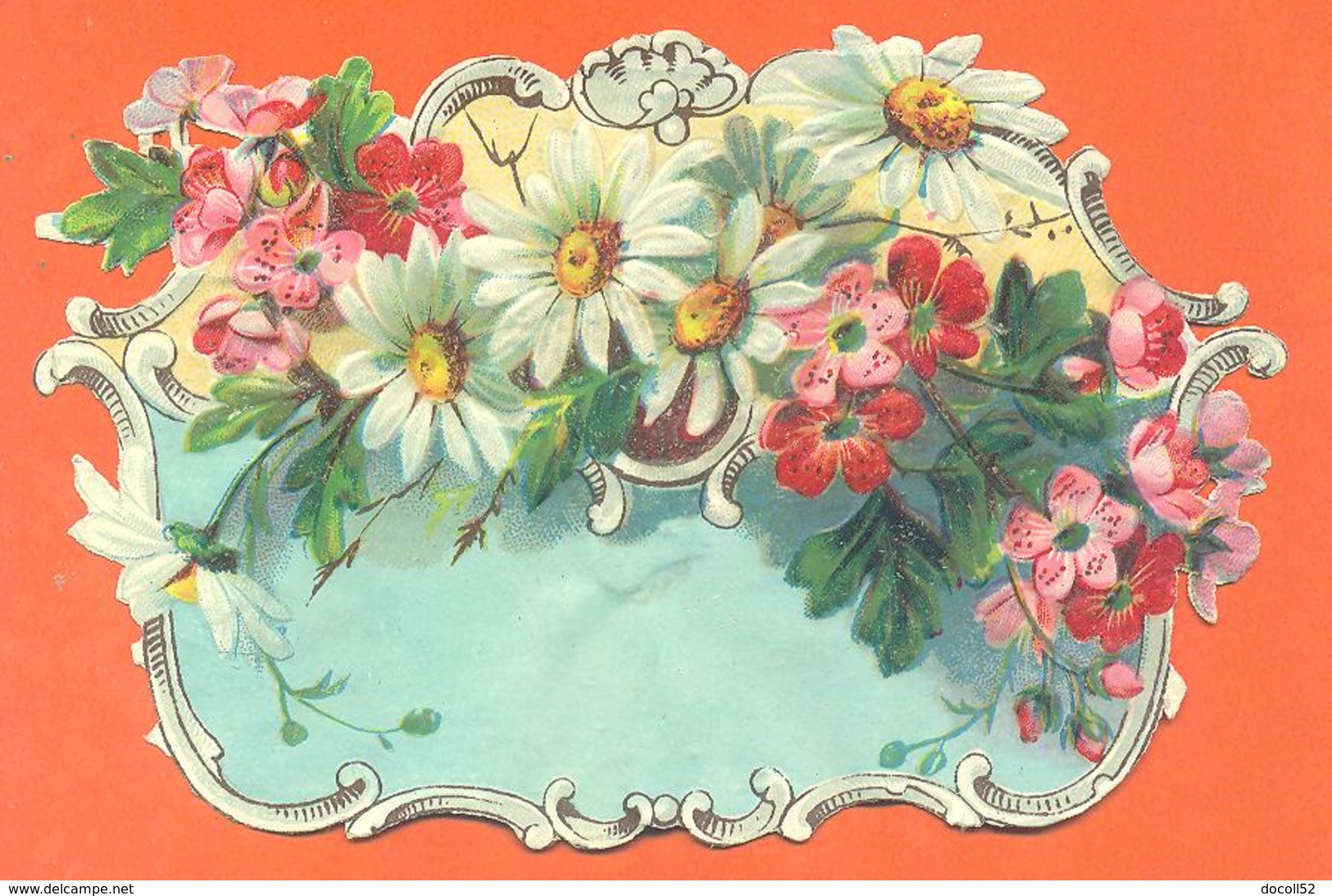 Grand CHROMO DECOUPI Gaufré " Fleurs " Marguerittes - Flowers
