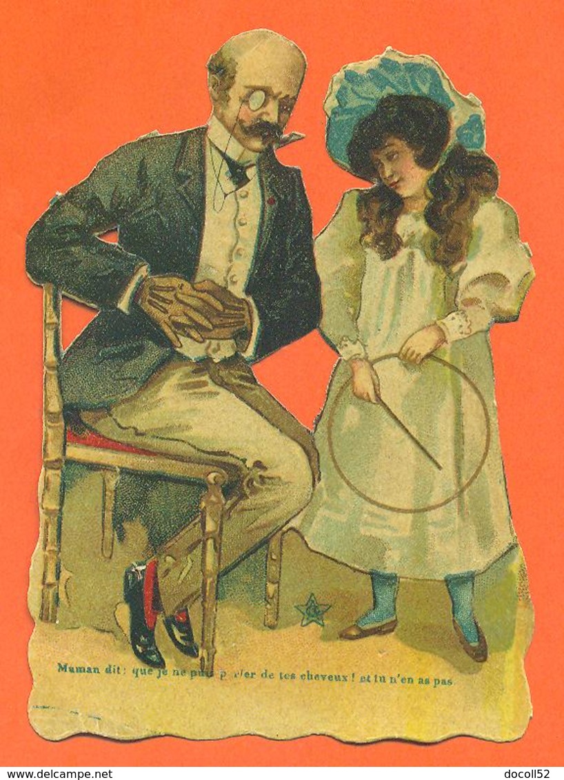 CHROMO DECOUPI Gaufré " Petite Fille Et Son Grand Père " - Infantes